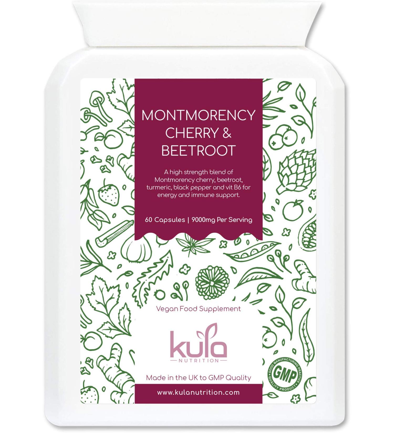 Montmorency Cherry and Beetroot Blend - 60 Vegan Capsules - High Strength 9000mg - Immune Support with Turmeric, Black Pepper, and Vitamin B6 - Buy Online on GoSupps.com