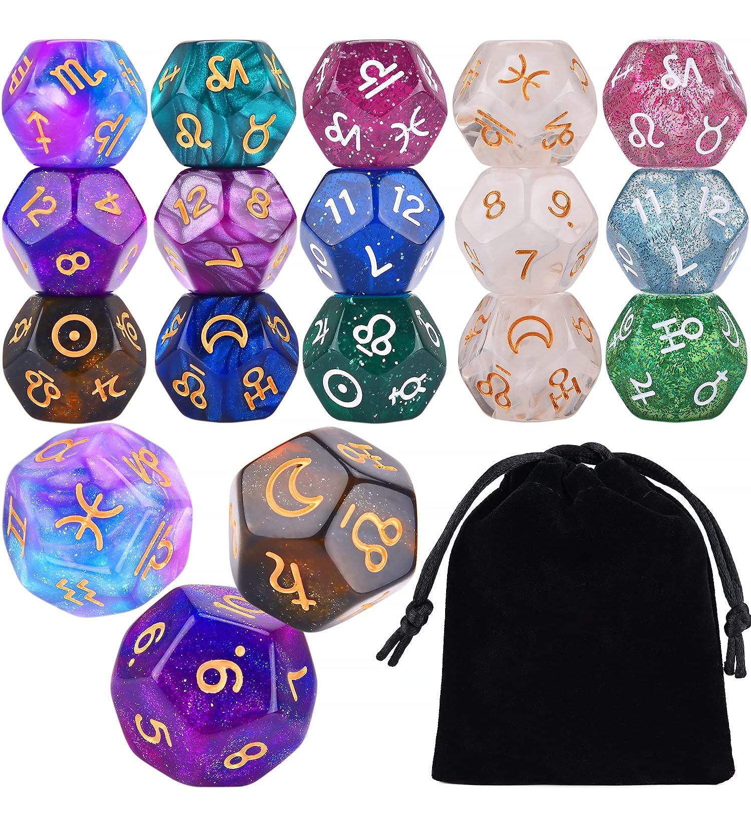 6 Sets Astrology Dice: Signs, Planets, Numbers - 12-Sided Divination Tool - Buy Online on GoSupps.com