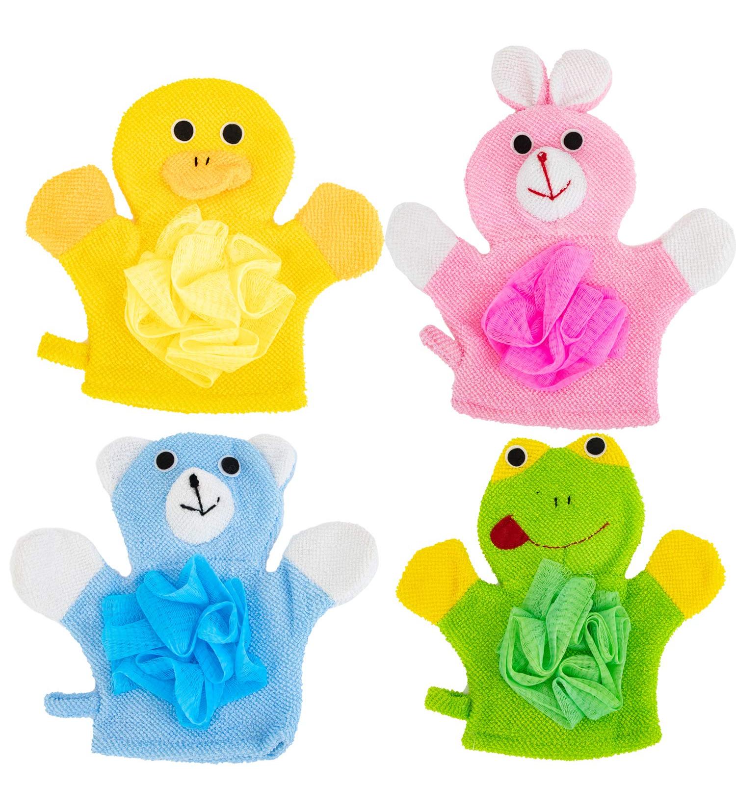 4 Pack Azure Zone Cartoon Hand Puppet Bath Wash Mitt Towel with Animal Designs - Perfect for Bath and Shower - Buy Online on GoSupps.com