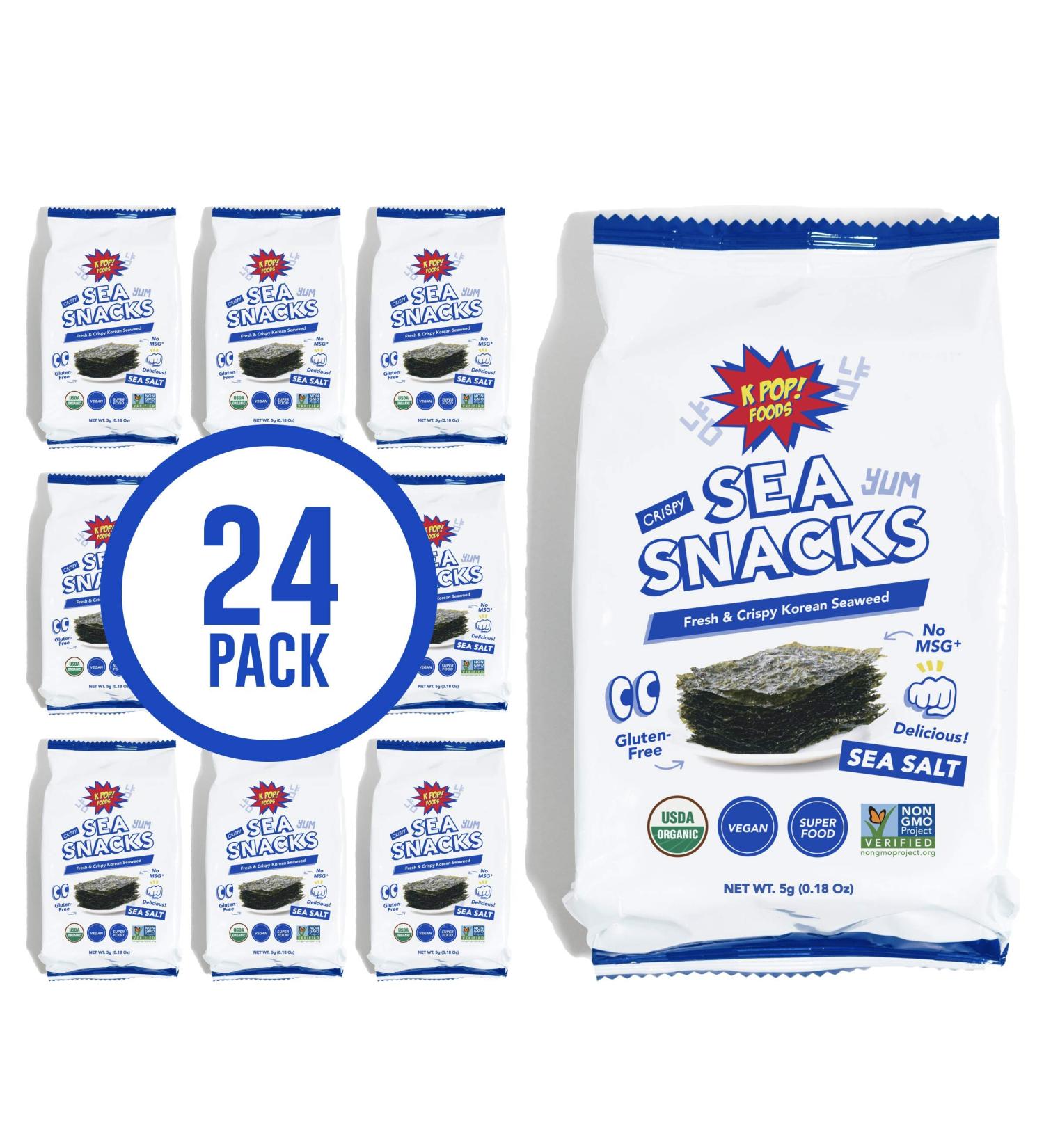 KPOP Sea Snacks - Premium 5g Roasted Seaweed Lightly Salted | Vegan & Certified Organic | Non-GMO & Gluten Free | Korean Snack Packs (24 Pack) - Buy Online on GoSupps.com