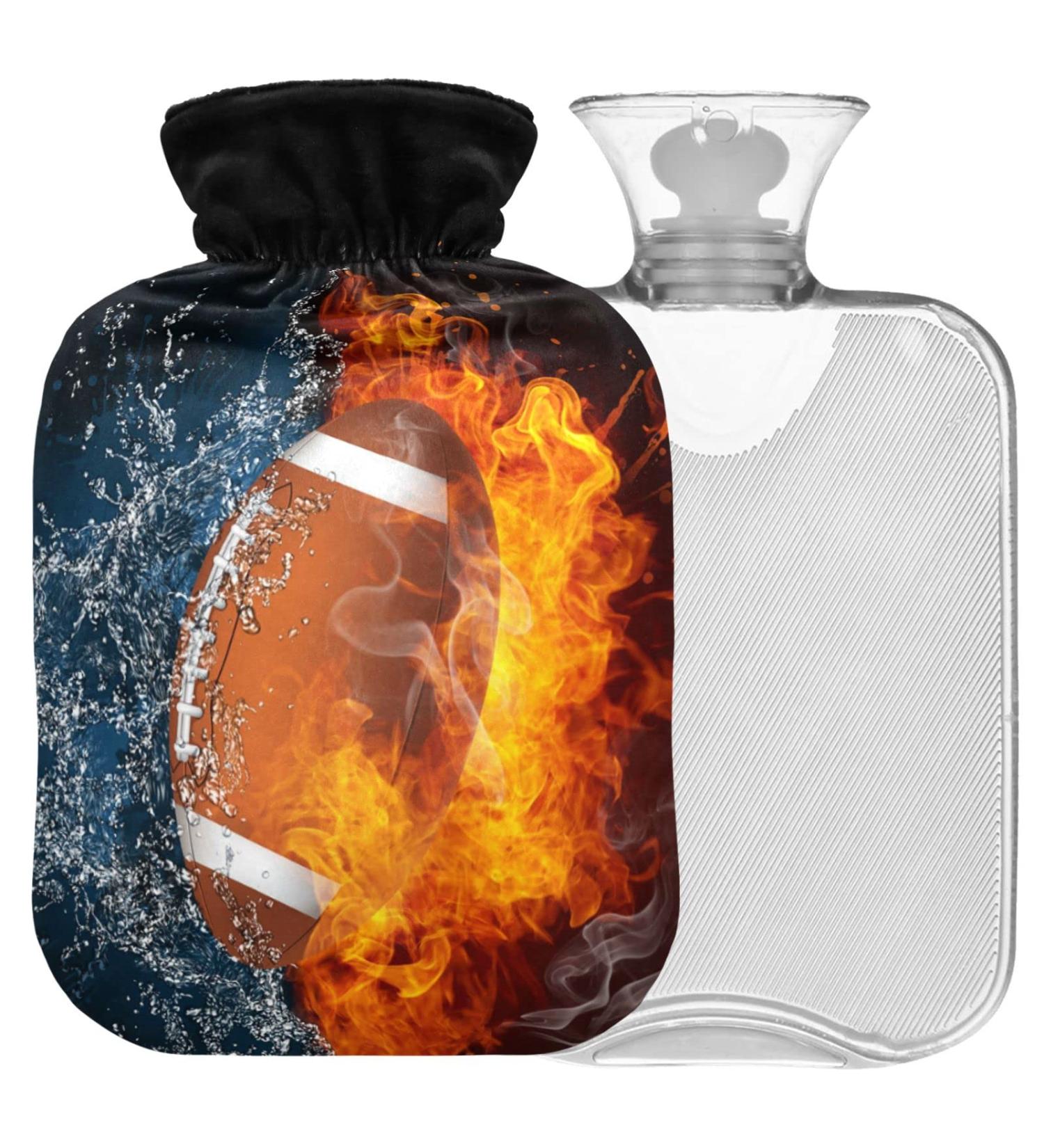 NAANLE Fire American Football Heat Bottle - 1L Transparent Hot Water Bottle for Pain Relief & Therapy | Ideal for Bed Hands & Feet - Buy Online on GoSupps.com