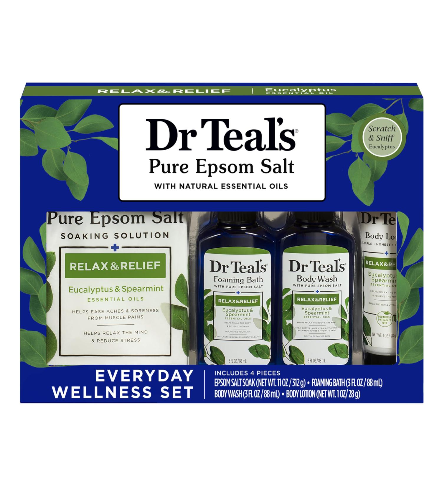 Dr Teal's Relax & Relief Bath Gift Set - Eucalyptus & Spearmint Essential Oil | 4 Piece International Shipping - Buy Online on GoSupps.com