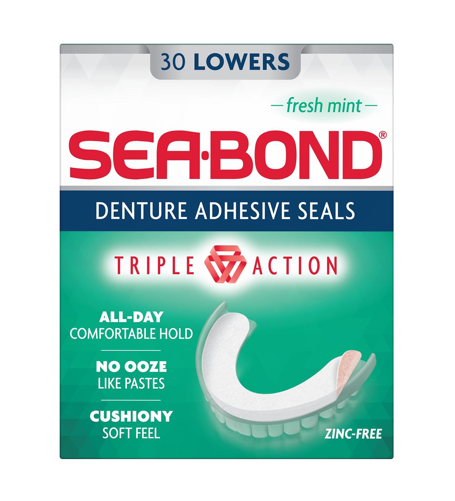 Sea-Bond Secure Denture Adhesive Seals - Fresh Mint Lowers 30 Count | Strong Hold Comfortable Fit Fast International Shipping - Buy Online on GoSupps.com