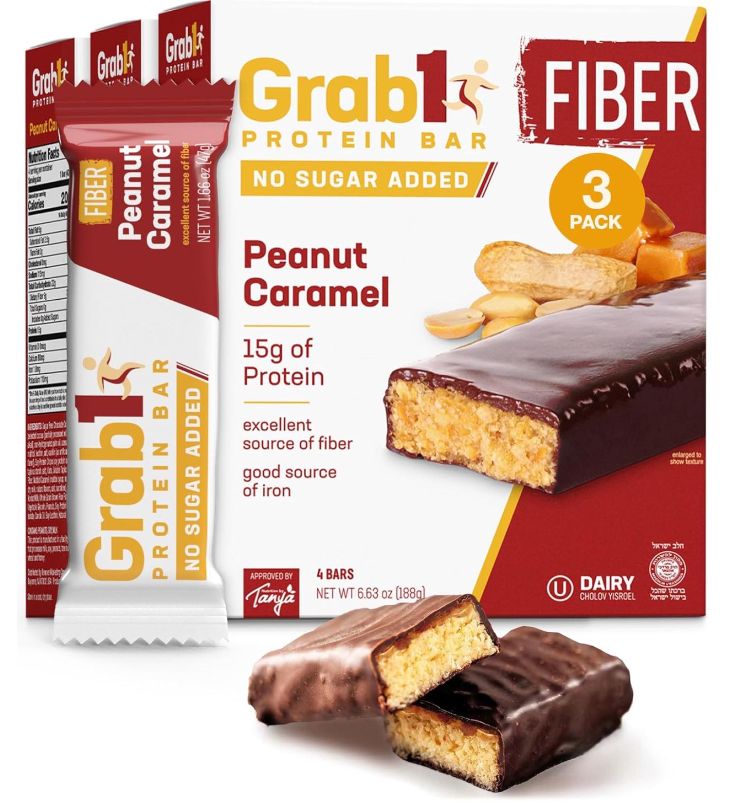 GRAB1 Sugar Free Protein Bars - Pack of 12 - Peanut Caramel - Buy Online on GoSupps.com