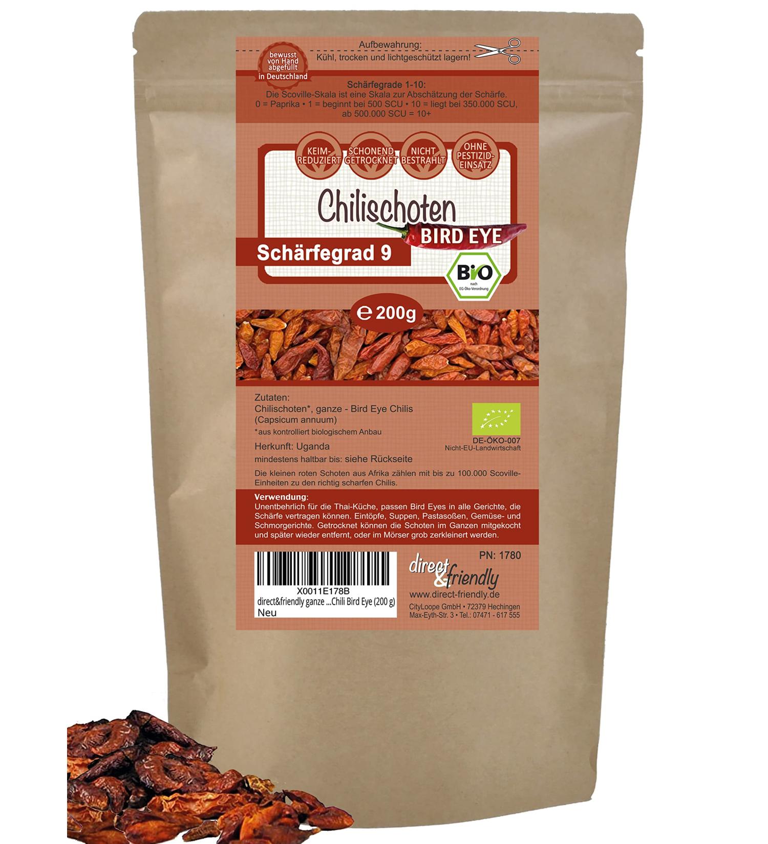 Buy Direct&Friendly Organic Chili Bird Eye Hot Dried Pods - 200g (1 Pack) | International Shipping Available - Buy Online on GoSupps.com