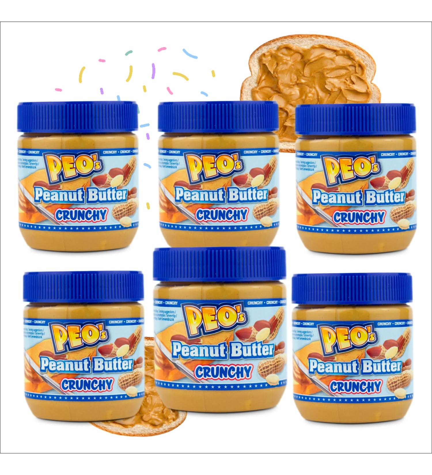 PEO's 6 x 340g Crunchy Peanut Butter | Natural Peanut Butter from Roasted Peanut Kernels | Delicious Peanut Paste Full Taste - Buy Online on GoSupps.com