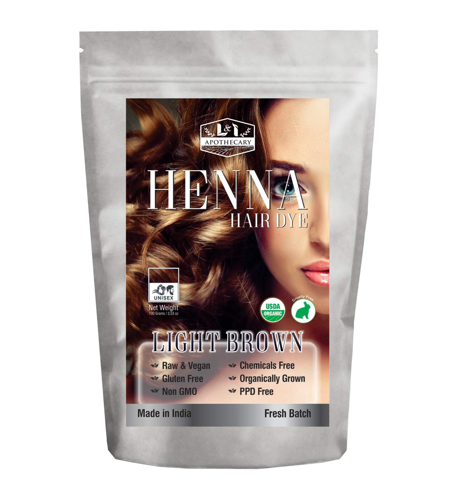 Organic LIGHT BROWN Henna Hair Dye - USDA Certified Organic Henna For Hair, Natural, gluten free, cruelty free Henna Hair Color 3.5 Ounce (Pack of 1) Organic LIGHT BROWN