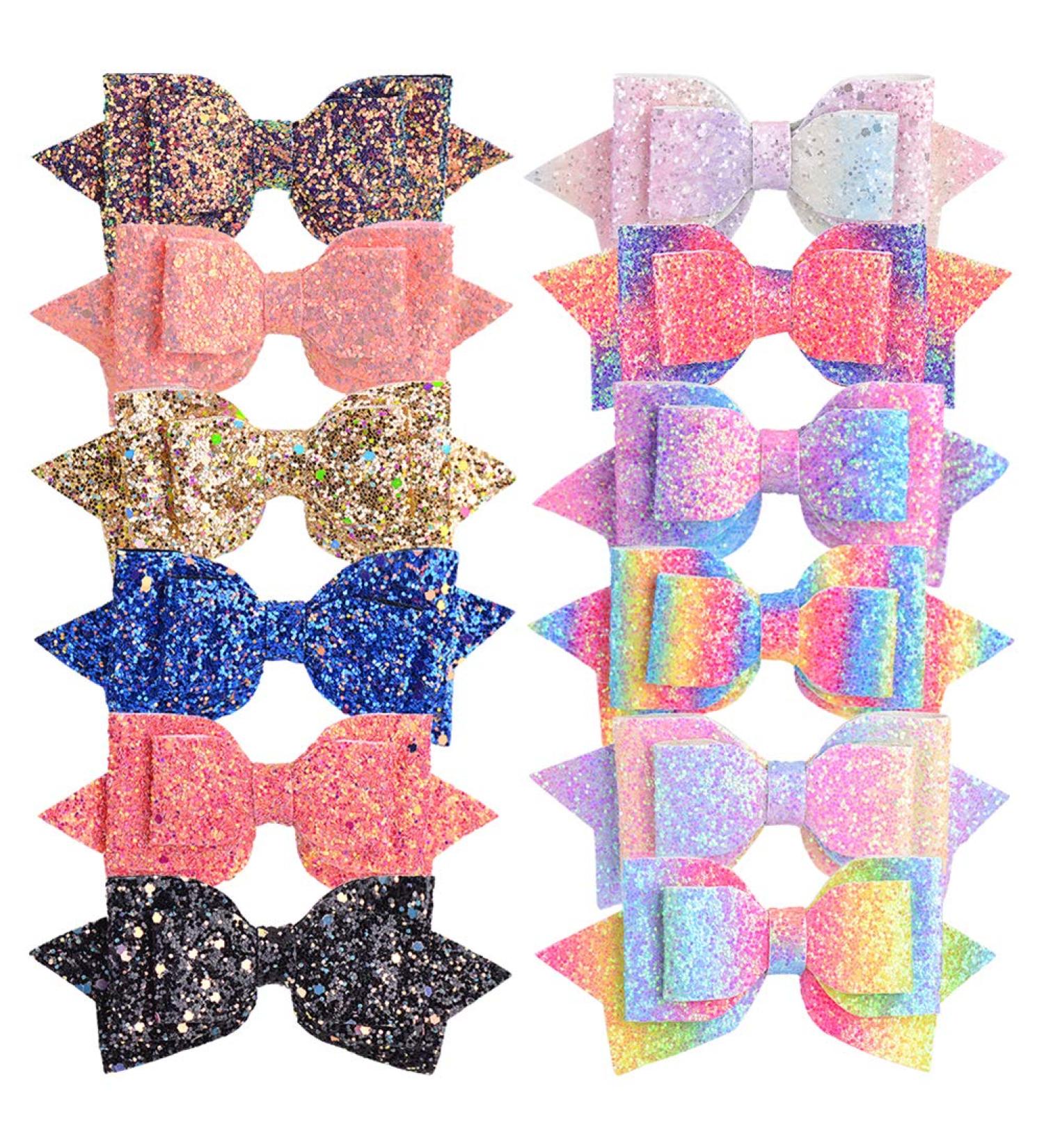 12pcs Glitter Hair Bows Alligator Clips Sparkling Hair Accessories for Kids, Girls, Teens, and Toddlers - Buy Online on GoSupps.com