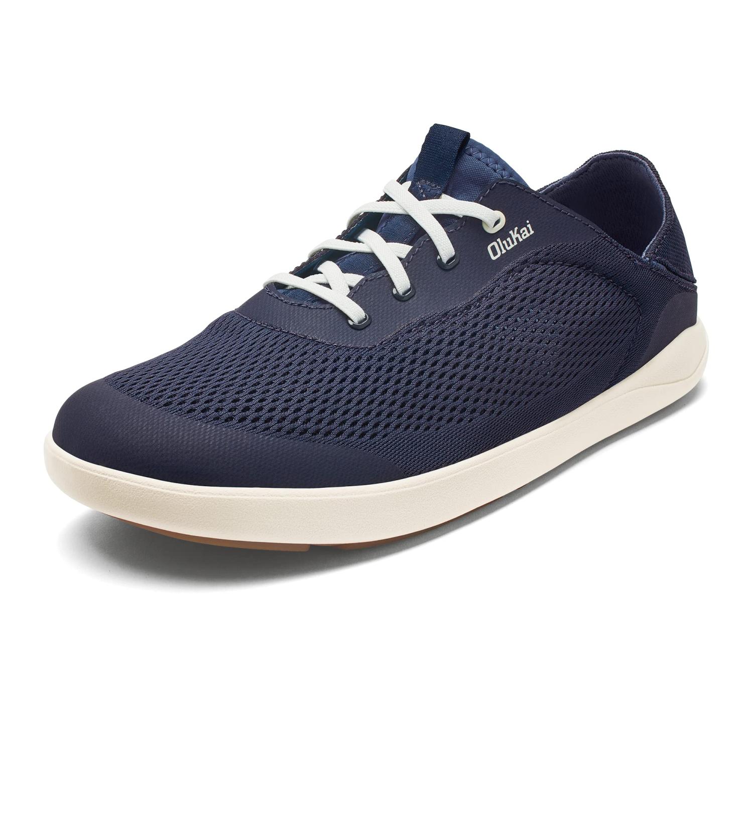 OLUKAI Moku Pae Men's Boat Shoes - Lightweight & Breathable Mesh, Comfort Fit, Wet Grip Soles - Size 10.5 Trench Blue/Off White - Buy Online on GoSupps.com