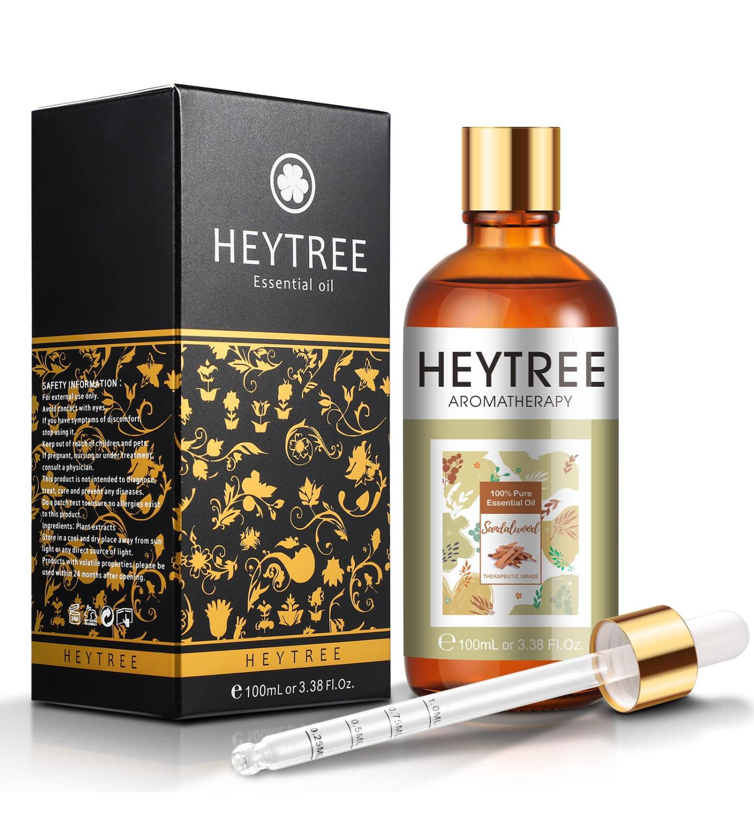 HEYTREE Sandalwood Essential Oil 100ml - Calm the Mind, Promote Peace and Focus - Exquisite Woody Scent for Aromatherapy and Relaxation - Buy Online on GoSupps.com