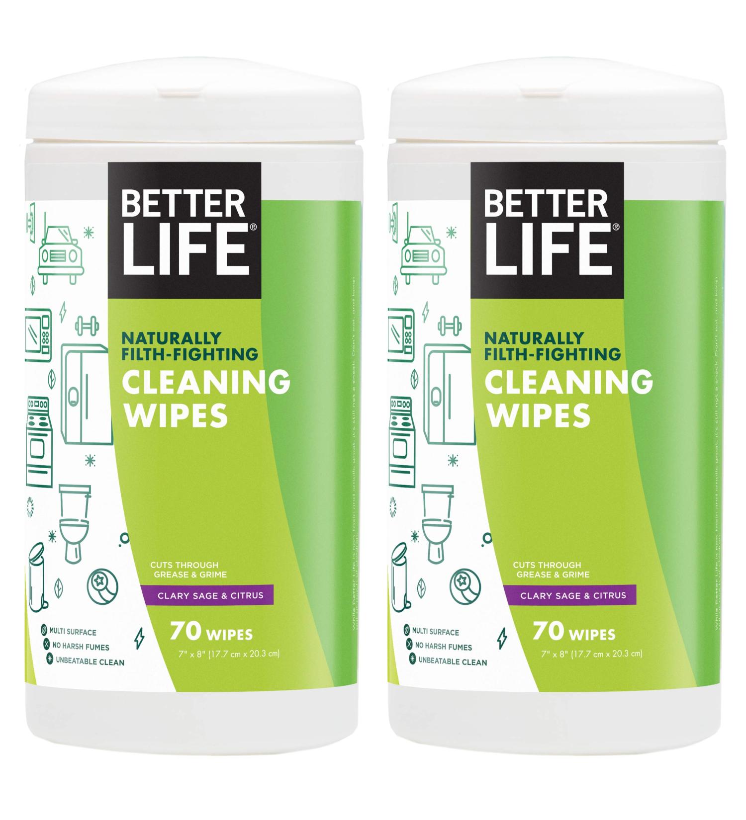 Better Life Natural All-purpose Cleaning Wipes - Clary Sage & Citrus - 70 Count (Pack of 2) - Buy Online on GoSupps.com