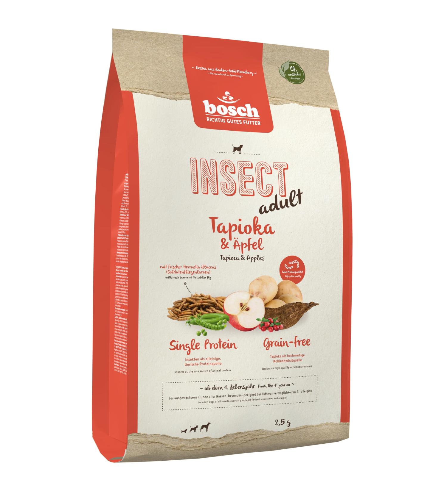 bosch Animal Nutrition HPC Insect Adult Tapioca and Apples Dry food for adult dogs of all breeds 1 x 2.5 kg - Buy Online on GoSupps.com