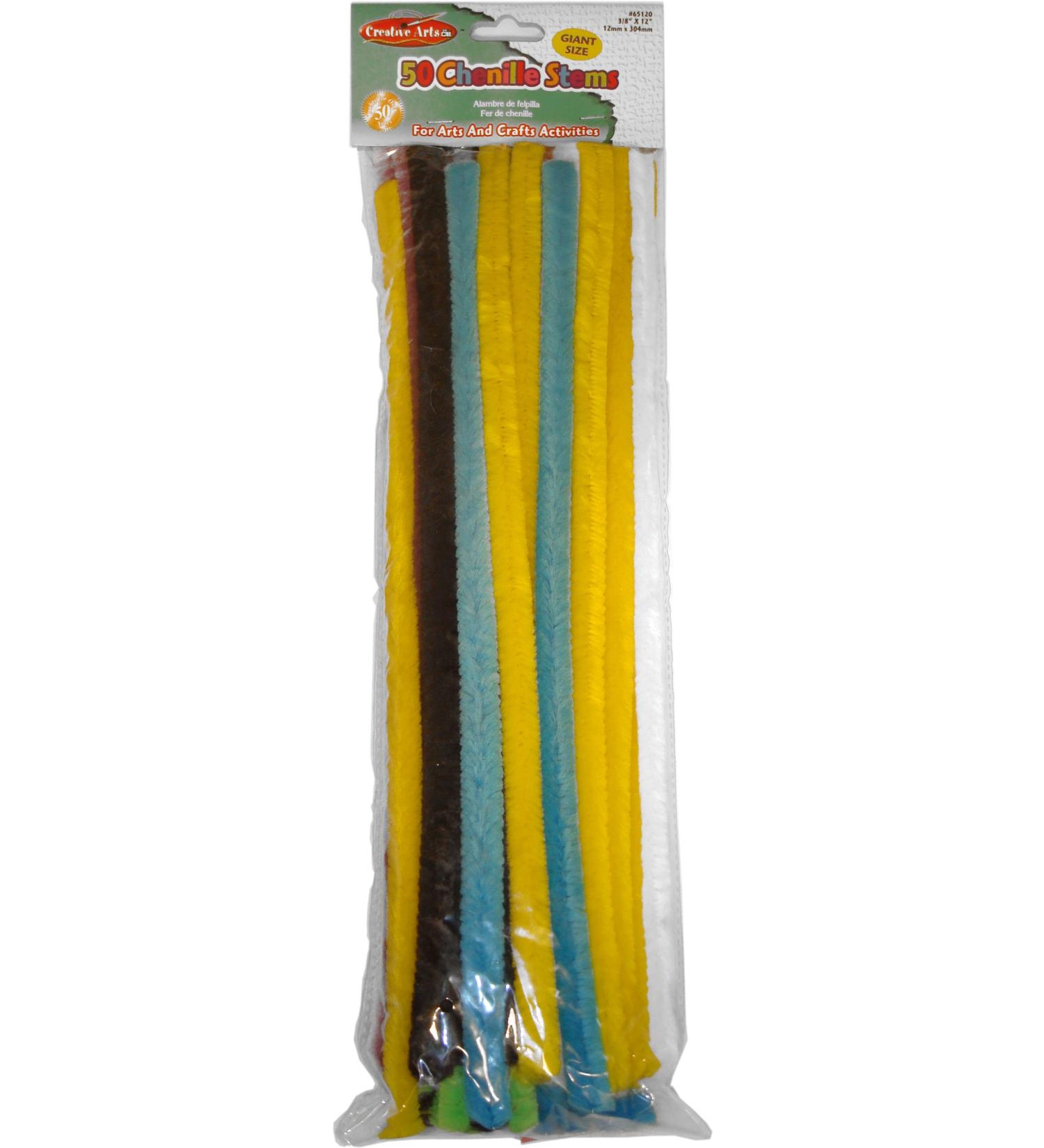 Creative Arts by Charles Leonard Chenille Stems, Giant Fluffy Thick Stem, 12 MM x 12 Inch, Assorted Colors, 50/Bag (65120) Assorted Colors 50/Bag Giant Fluffy 12 MM -12 Inch