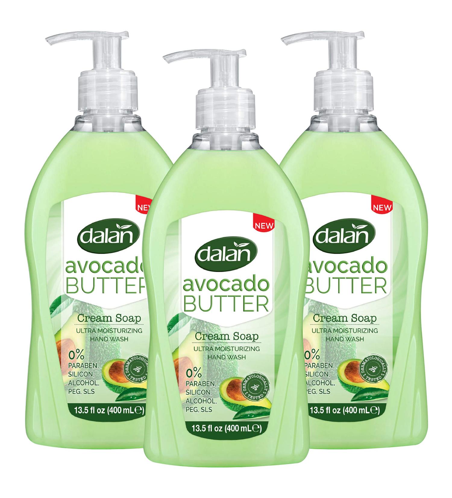 Dalan Avocado Butter Cream Ultra Moisturizing Liquid Hand Soap for Dry and Fresh Hands Feeling Clean and Soft (13.5 Fl Oz / 400 mL (Pack of 3)) 13.5 Fl Oz (Pack of 3) - Buy Online on GoSupps.com