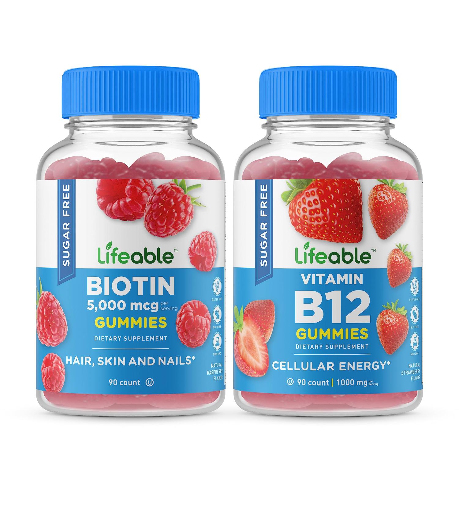 Lifeable Sugar Free Biotin + Vitamin B12 Gummies Bundle - Great Tasting Vitamin Supplement Gluten Free GMO Free Chewable Gummy - Buy Online on GoSupps.com