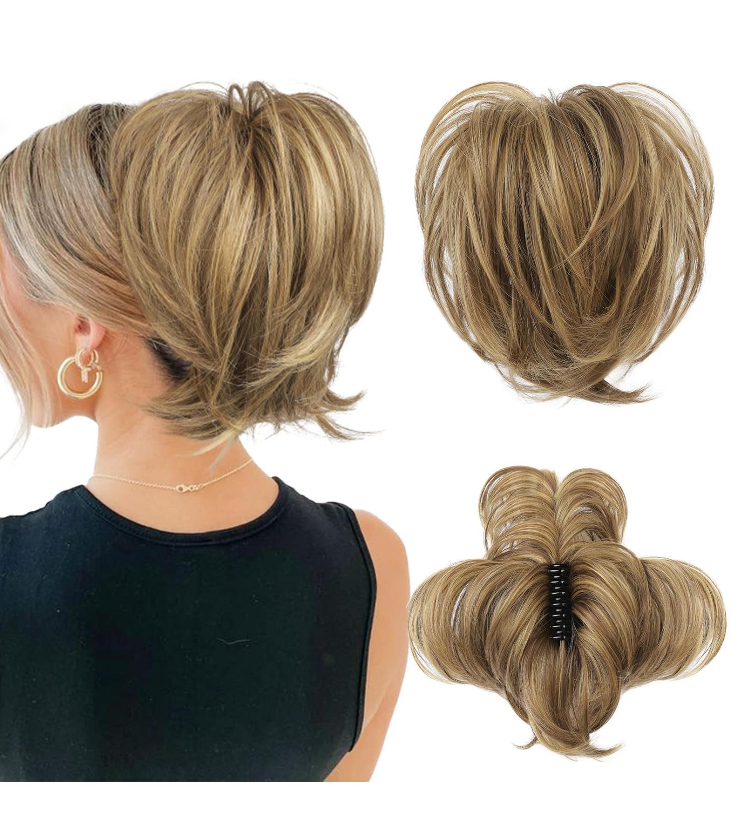 REECHO Messy Bun Hair Piece Claw Clip Ponytail Extension - Light Brown with Highlights - Buy Online on GoSupps.com