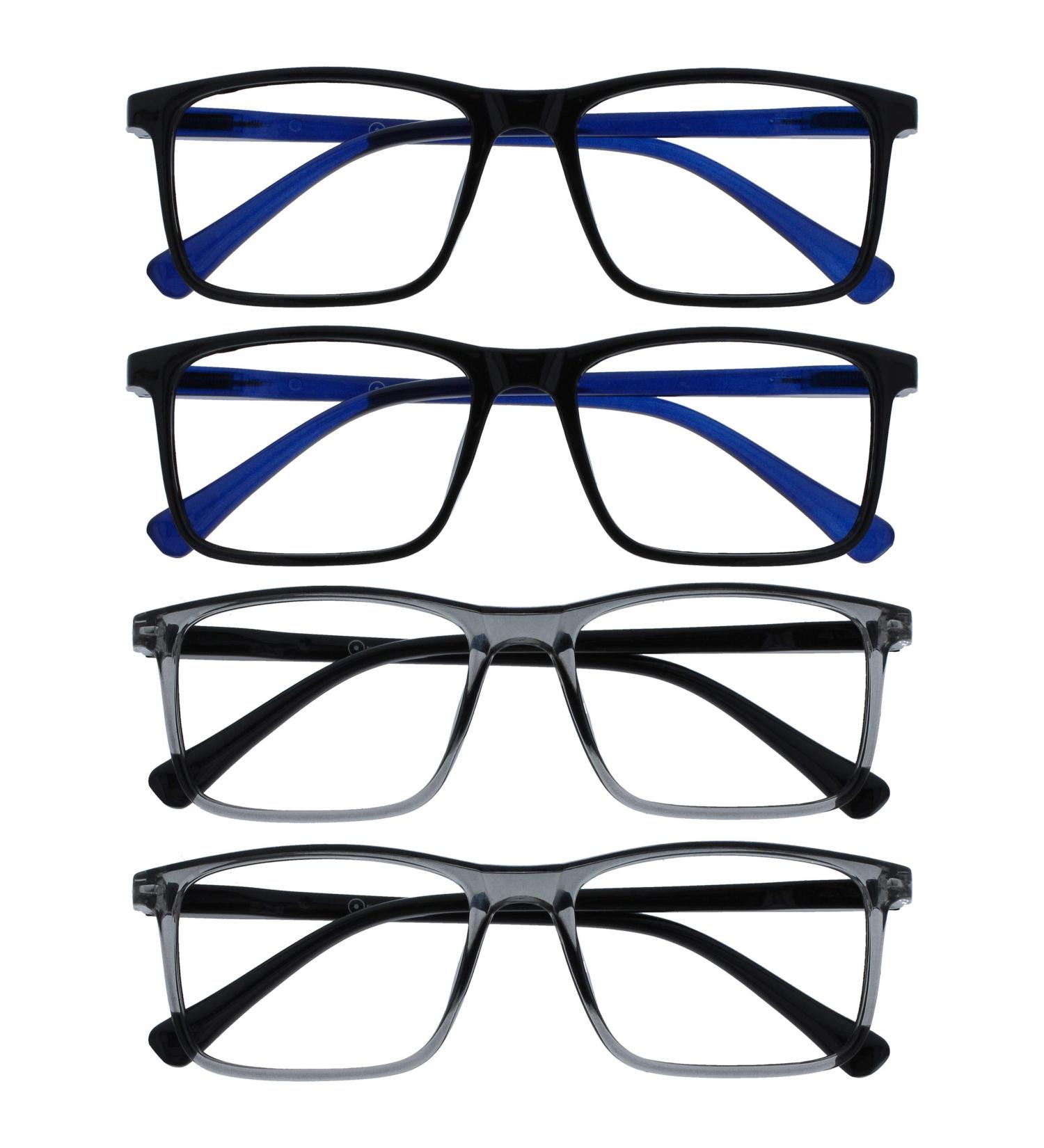 Opulize Ink Long-Distance Glasses - 4 Pack Rectangular Frame Scratch-Resistant Spring Hinges - Stylish Black & Gray for Men - Perfect for Vision Correction - Buy Online on GoSupps.com