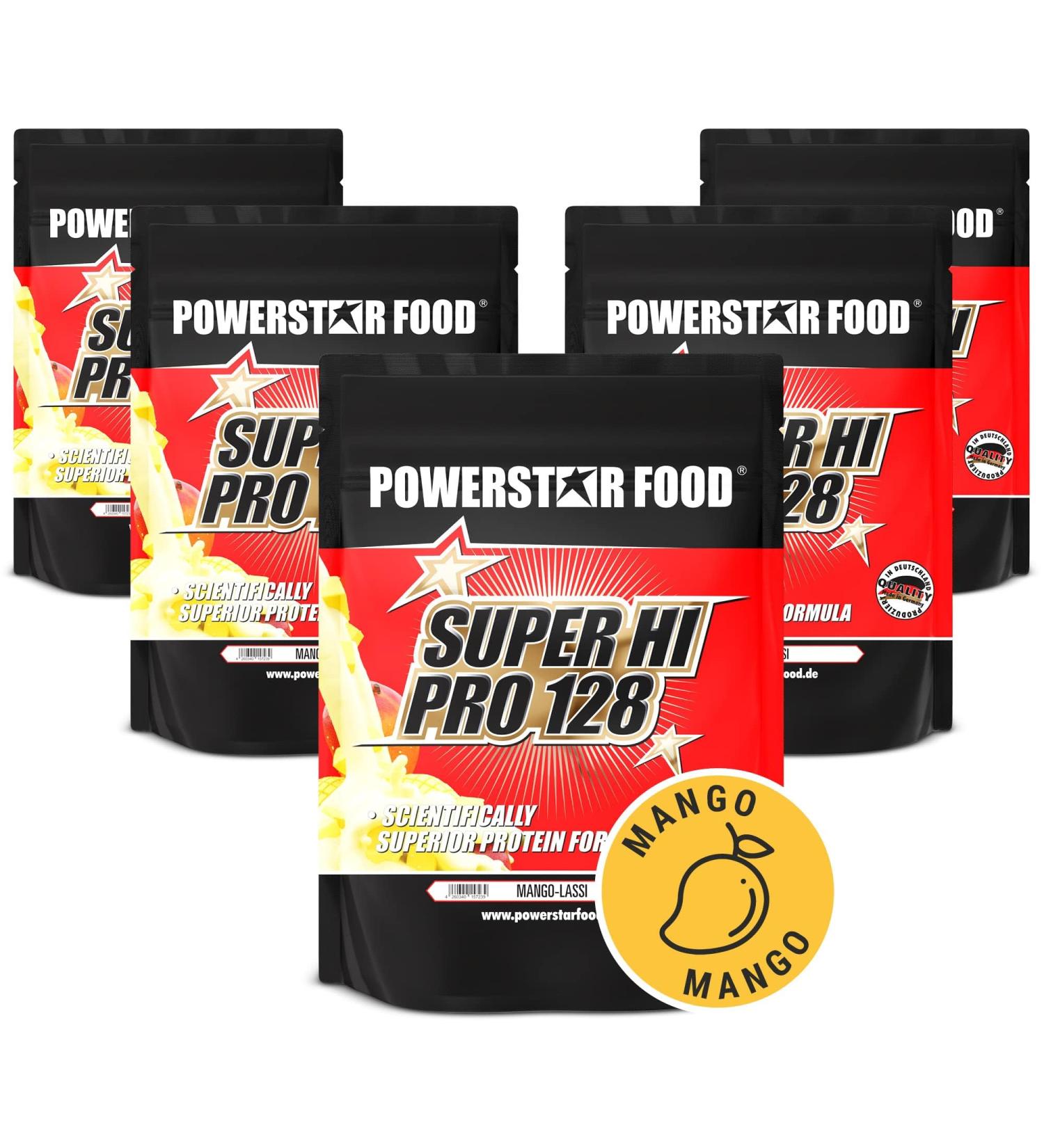 Powerstar Super Hi Pro 128 | Premium Multi-Component Protein Powder Mango Lassi | 80% Protein | Muscle Building Protein Shake (5x1000g) - International Shipping Available - Buy Online on GoSupps.com