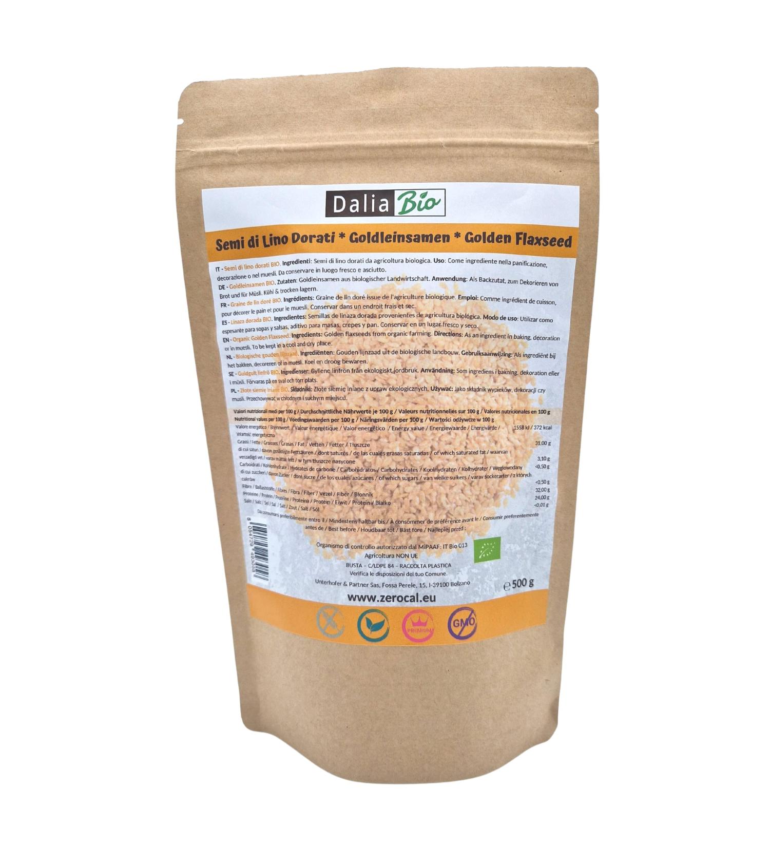 Dalia - Organic Golden Flax Seeds 500g | Rich in Omega 3 Fibers and Mineral Salts | Premium Organic Quality | 100% Organic - Vegan - Gluten Free - Buy Online on GoSupps.com