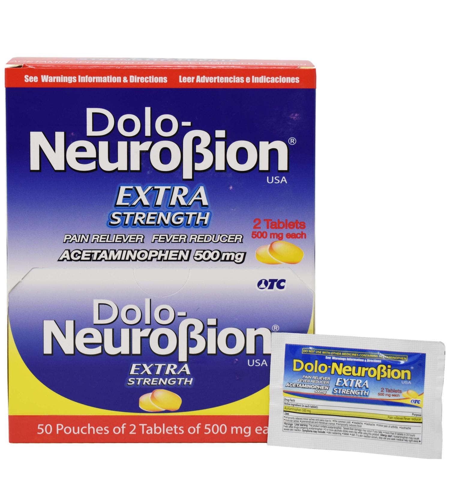 Neurobion Dolo Pain Reliever Fever Reducer Extra Strength Fuerte Alivia el Dolor Reduce la Fiebre Dispenser 50 x 2 Tablets - Buy Online on GoSupps.com