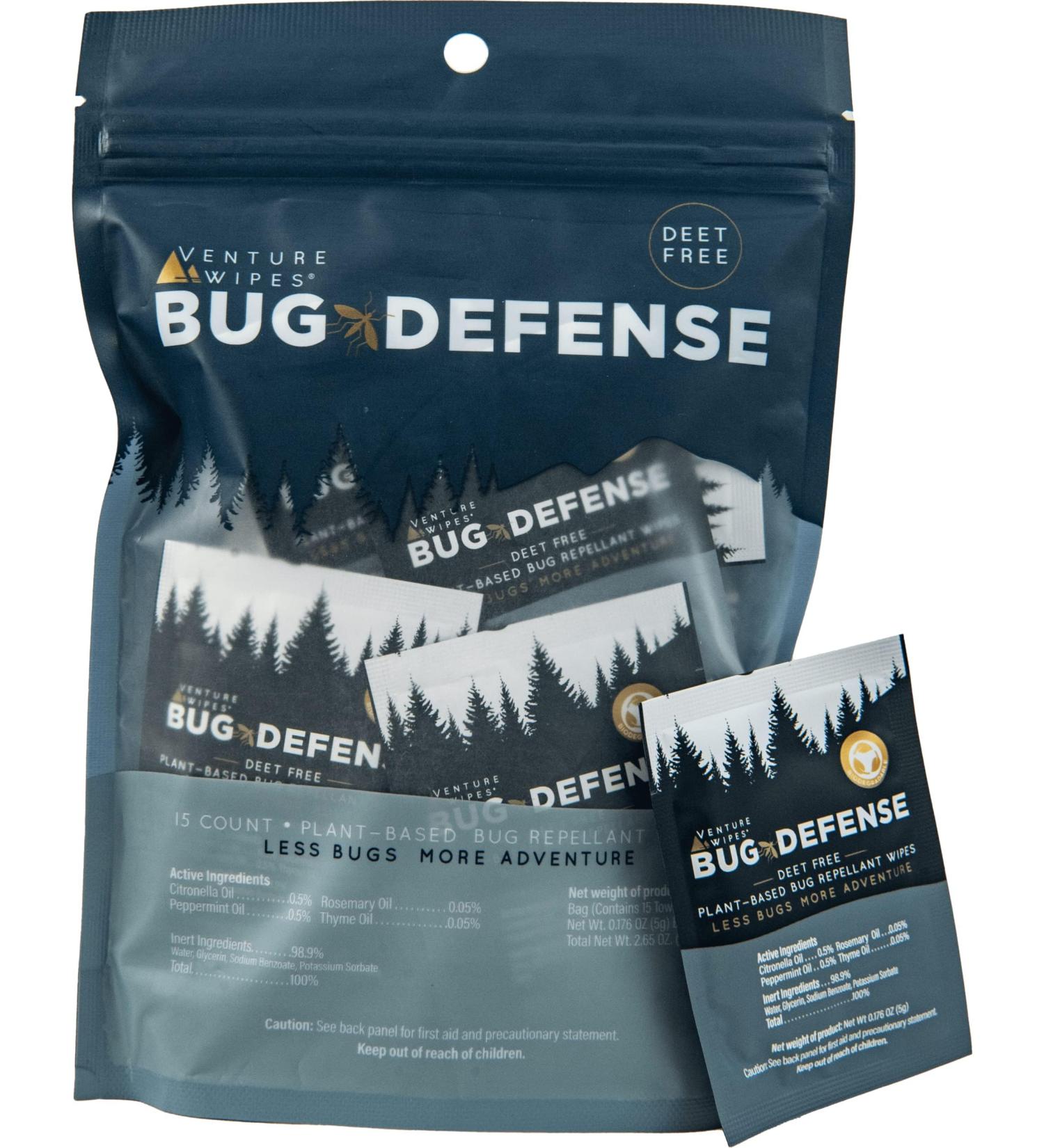 Venture Wipes Natural Mosquito Repellent Wipes - DEET-Free Travel-Friendly Insect Repellent with Citronella Peppermint & Rosemary - 15 Count Bag - Buy Online on GoSupps.com