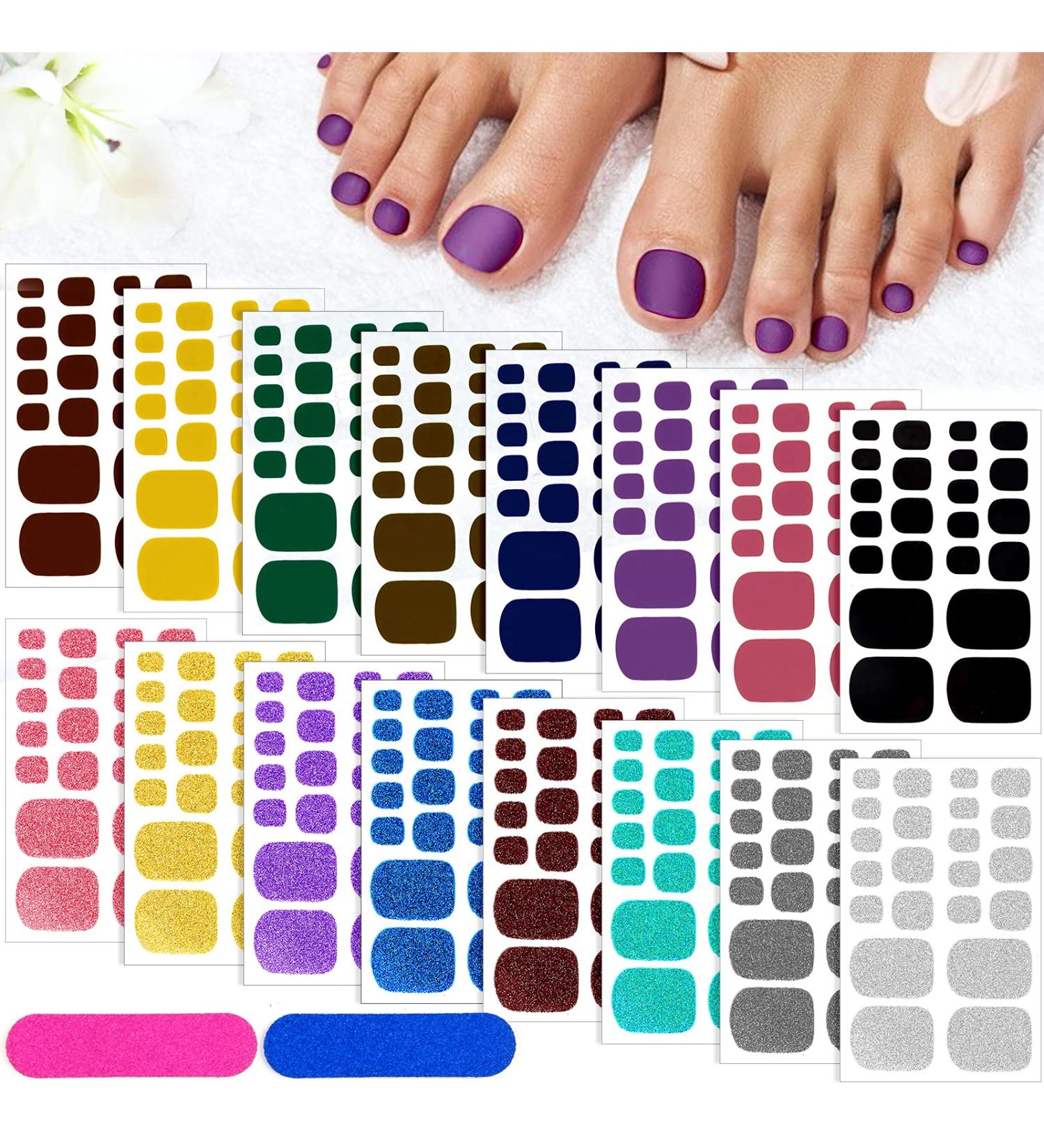 Kalolary Toenail Polish Stickers - 16 Sheets Full Cover Self Adhesive Toe Nail Art Decals for Pedicure - DIY Feet Nail Design Decorations - Buy Online on GoSupps.com