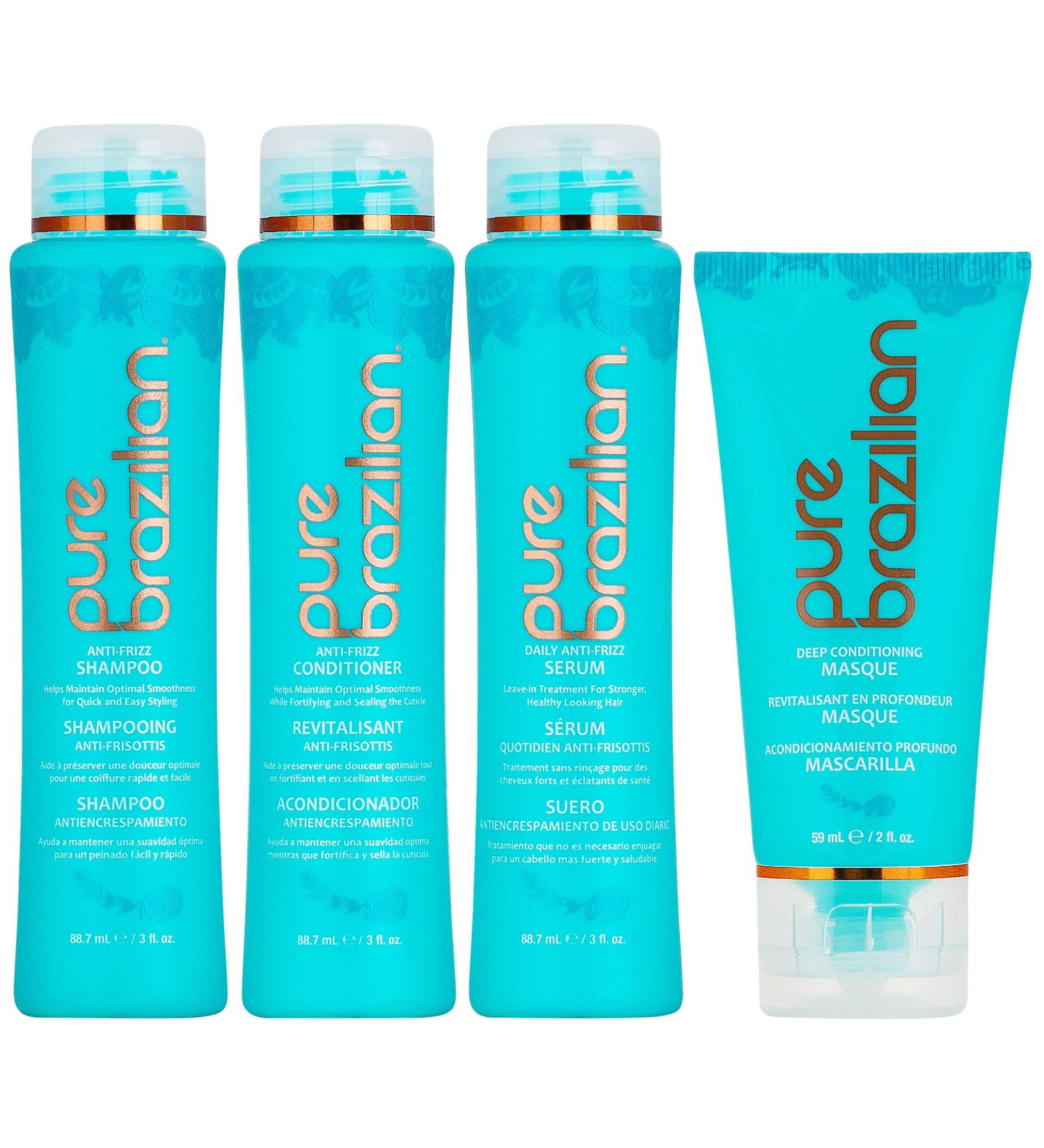 Pure Brazilian 4-Piece Travel Size Kit: Anti-Frizz Shampoo, Conditioner, Serum & Masque - Buy Online on GoSupps.com