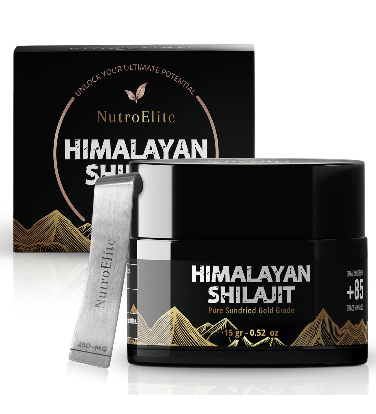 NutroElite Pure Gold-Grade Sundried Himalayan Shilajit Resin - 100% Natural Authentic & Organic - Energy Vitality & Wellness Supplement - Lab Tested for Safety - Buy Online on GoSupps.com