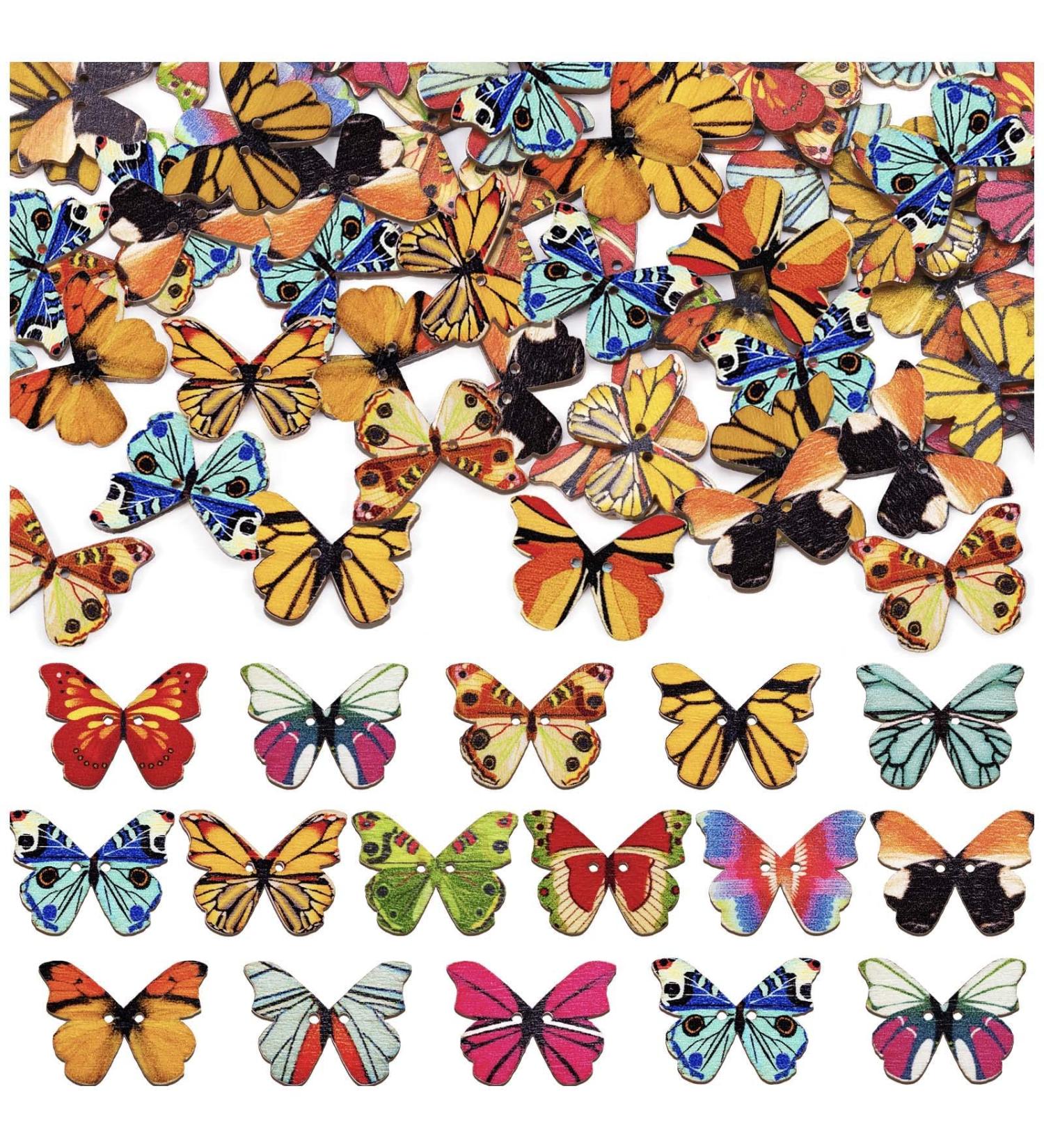200Pcs Wooden Butterfly Buttons for DIY Crafts - Colorful 1 Inch Cute Animal Buttons for Sewing and Decorative Clothing Accessories - Buy Online on GoSupps.com