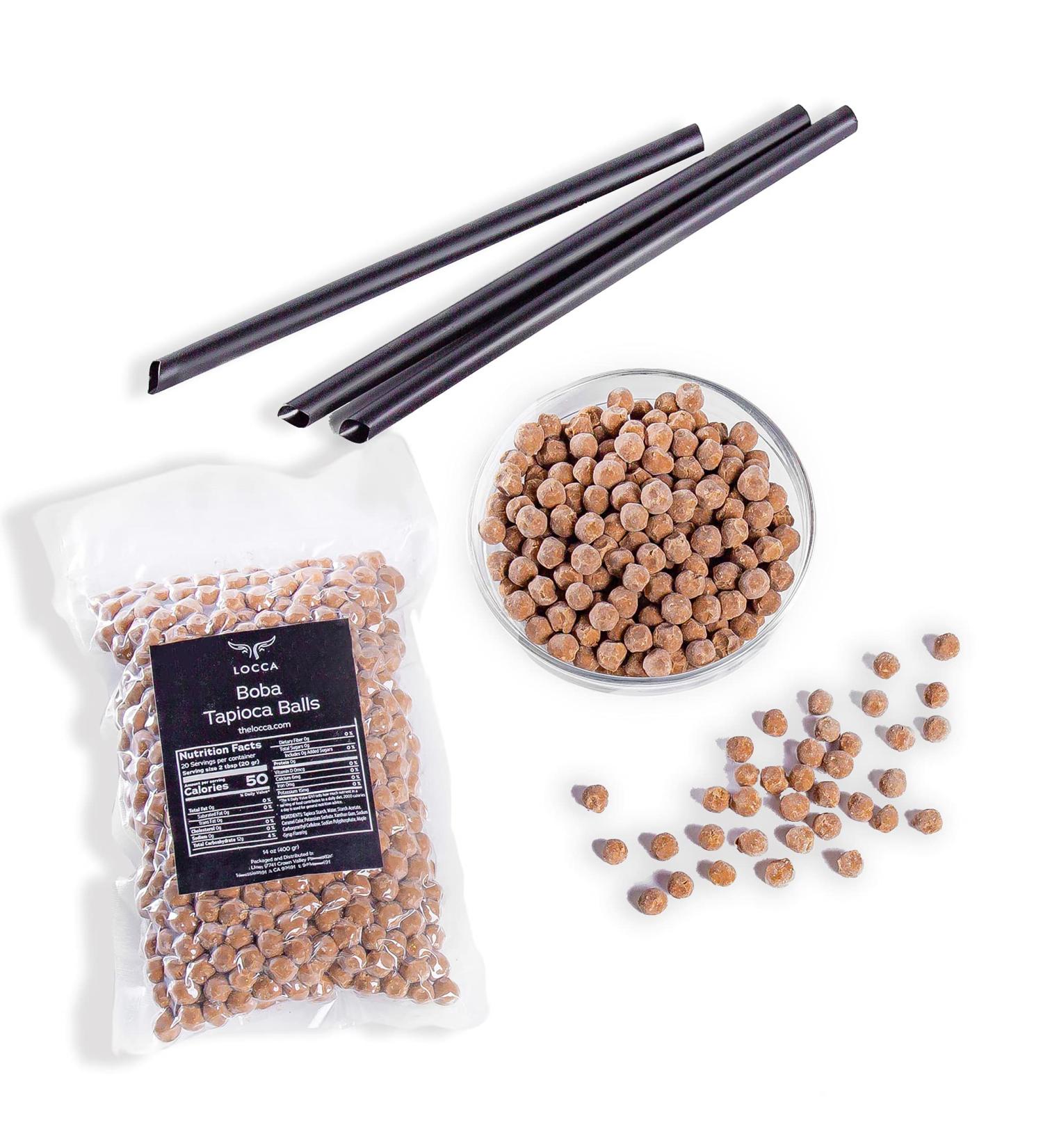 Locca Premium Tapioca Pearls - 14 Oz (10 Servings) with Boba Pearls Recipe Card - Vegan Brown Sugar Boba - Buy Online on GoSupps.com
