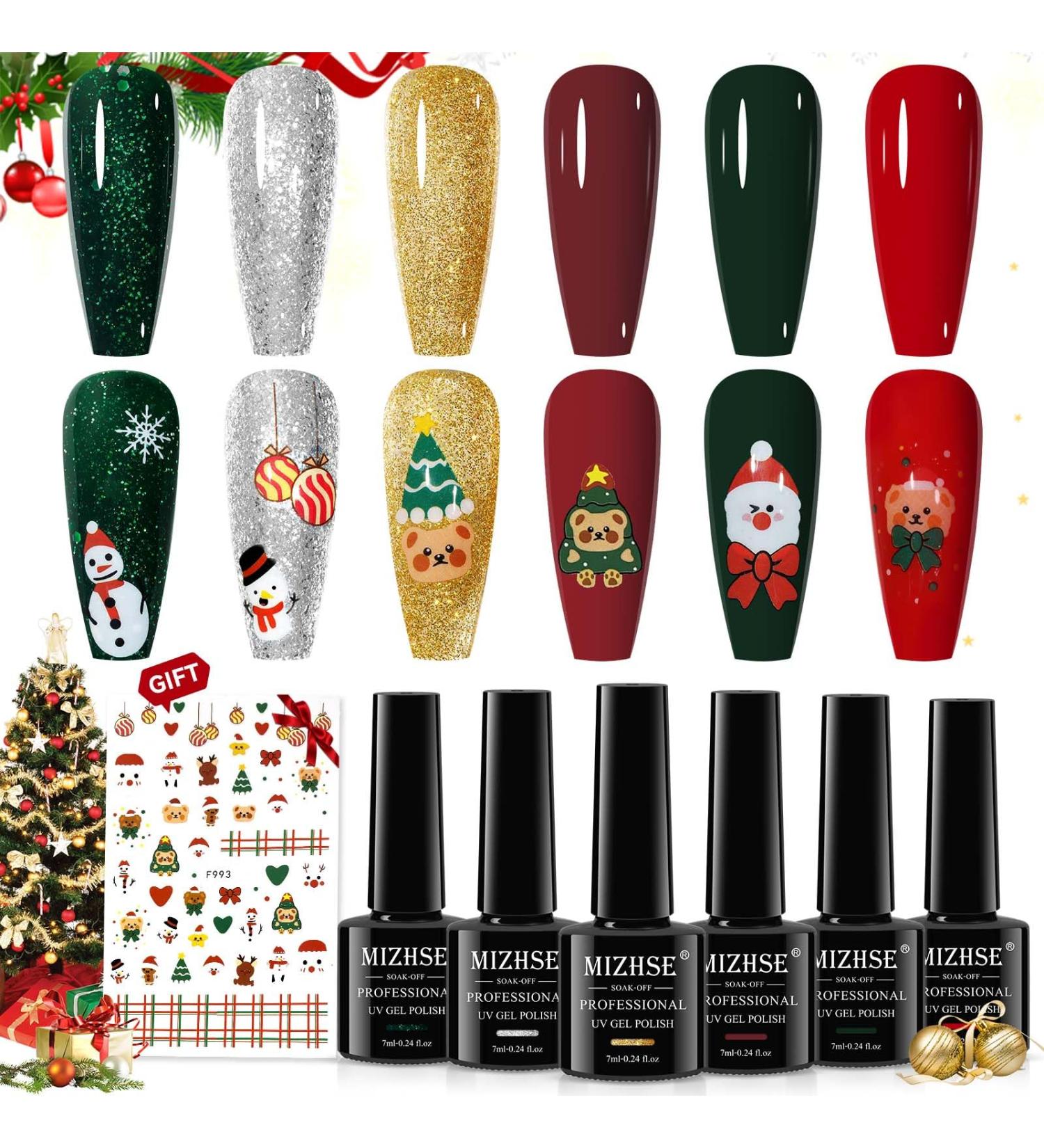 MIZHSE Christmas Gel Nail Polish Set 6 Colors Sparkle Green Glitter Gold Silver Gel Polish Dark Green Dark Red Gel Polish Kits Soak Off Nail Art Manicure Home New Year Christmas Day Gifts for Women 1- Christmas Gel Polish - 6PCS (290) - Buy Online on GoSupps.com