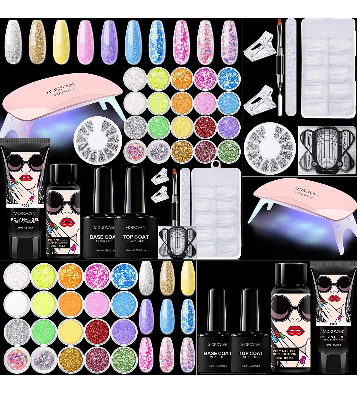 Morovan Poly Gel Kits - Clear Nail Gel with Glitter | DIY Poly Nail Extension Starter Kit with UV Light | Builder Gel Manicure Set - Buy Online on GoSupps.com