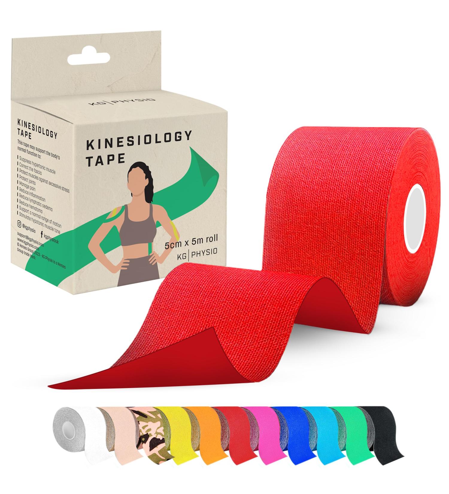 Kinesiology Tape 5m Roll - Sports K Tape for Knee/Muscle Support - Adhesive Uncut Sports & Physio Tape to Improve Blood Circulation Swelling Pain-Relief - Red - Buy Online on GoSupps.com