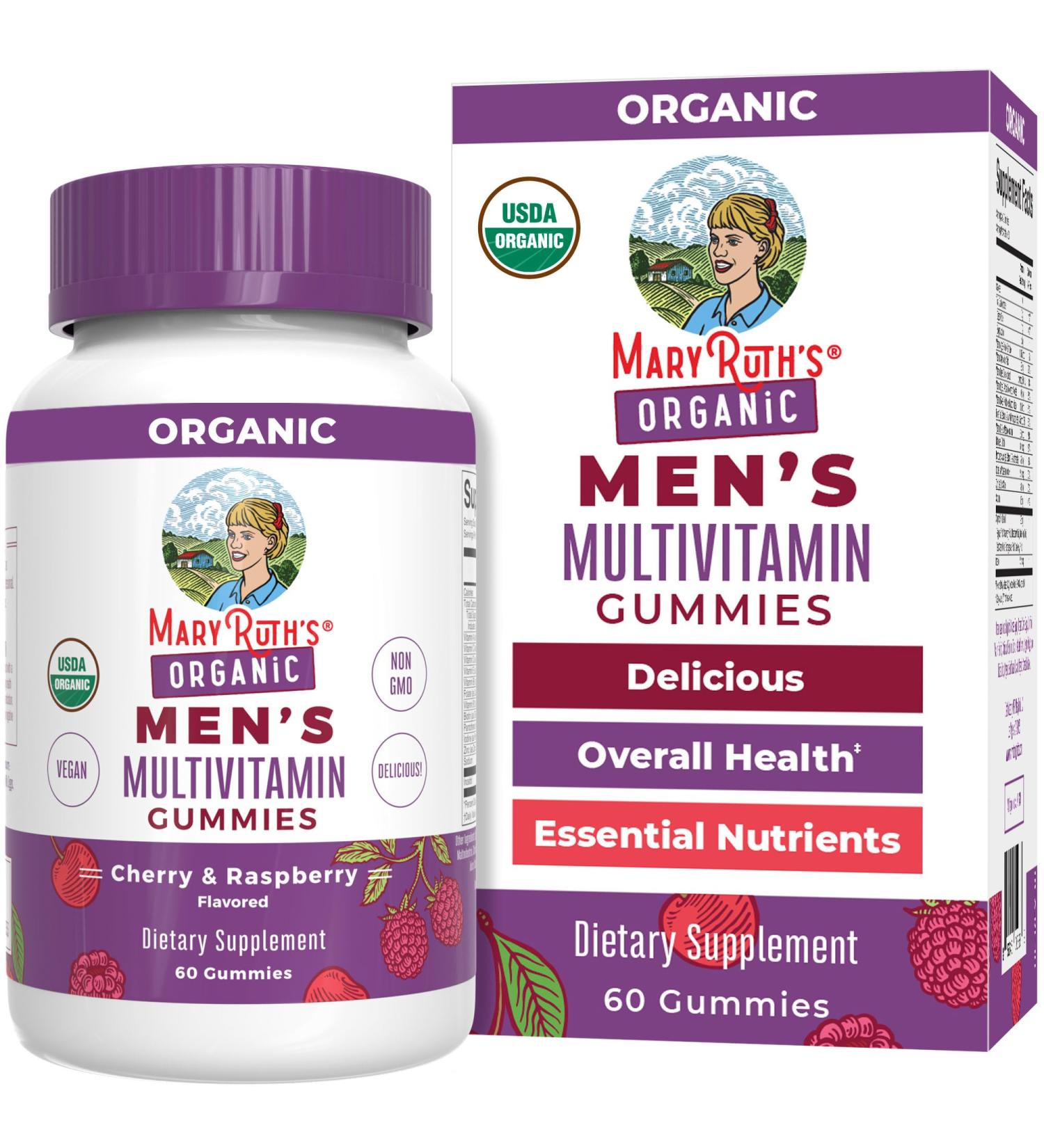 MaryRuth Organics Mens Vitamin Gummy | USDA | Vegan | Daily Multivitamins for Immune Support | Non-GMO | Gluten Free | 60 Count Raspberry 60 Count (Pack of 1) - Buy Online on GoSupps.com