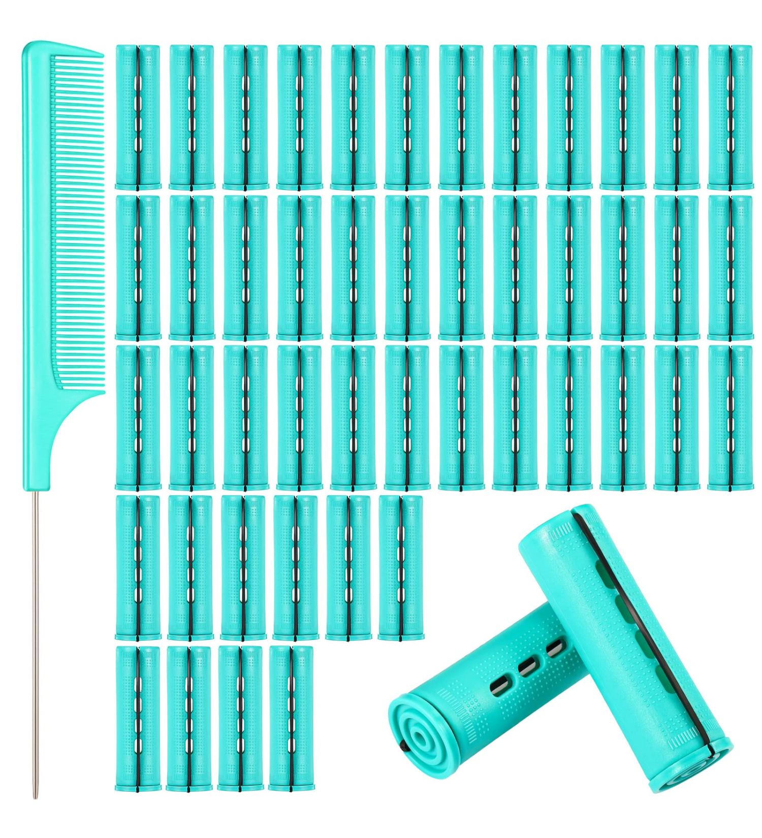 48 Pc Hair Perm Rods Cold Wave Curlers Set with Steel Rat Tail Comb - Green 0.98 Inch - Buy Online on GoSupps.com
