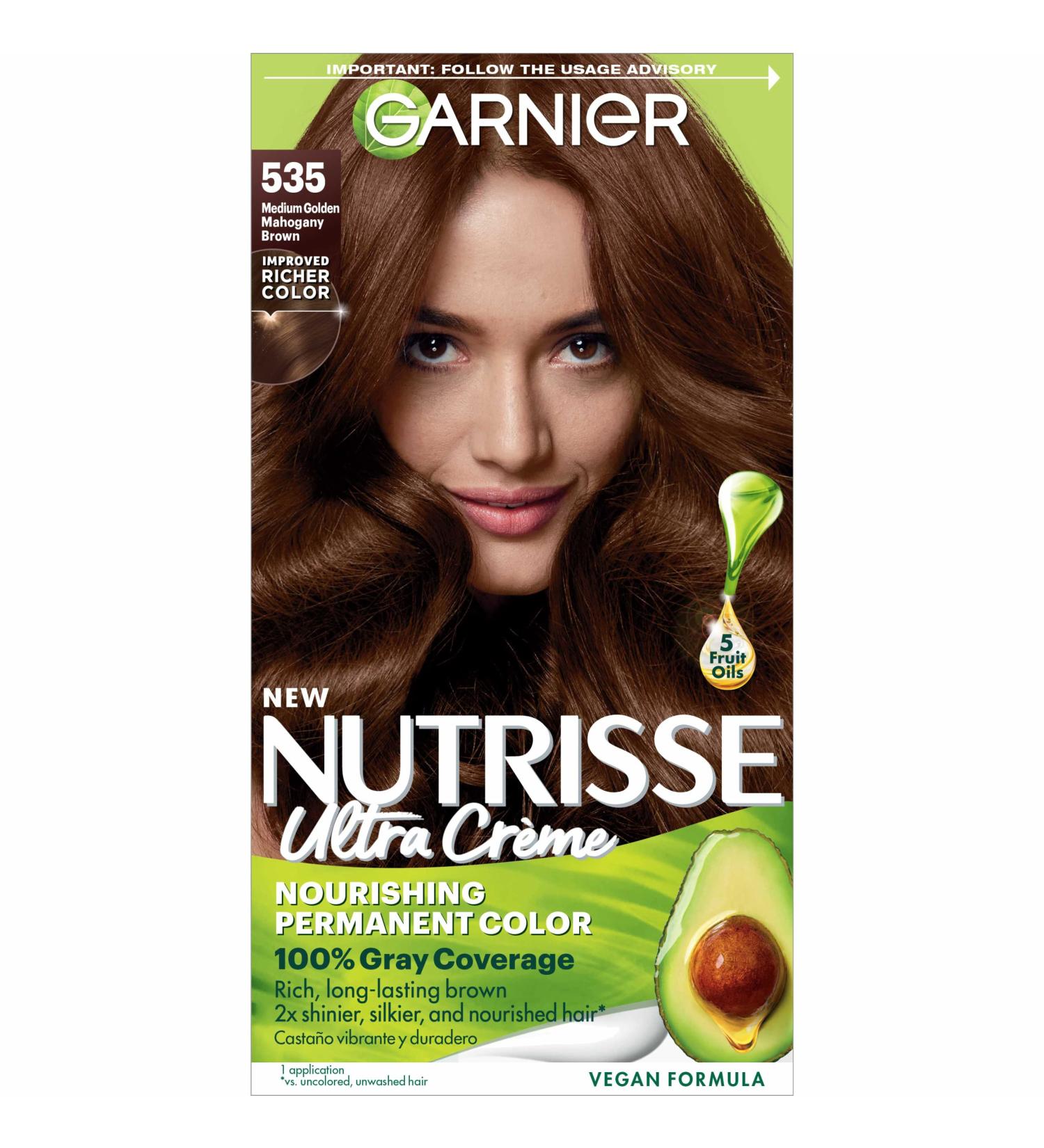 Garnier Nutrisse 535 Medium Golden Mahogany Brown Hair Dye - Nourishing Creme, Permanent Color - 1 Count - Buy Online on GoSupps.com
