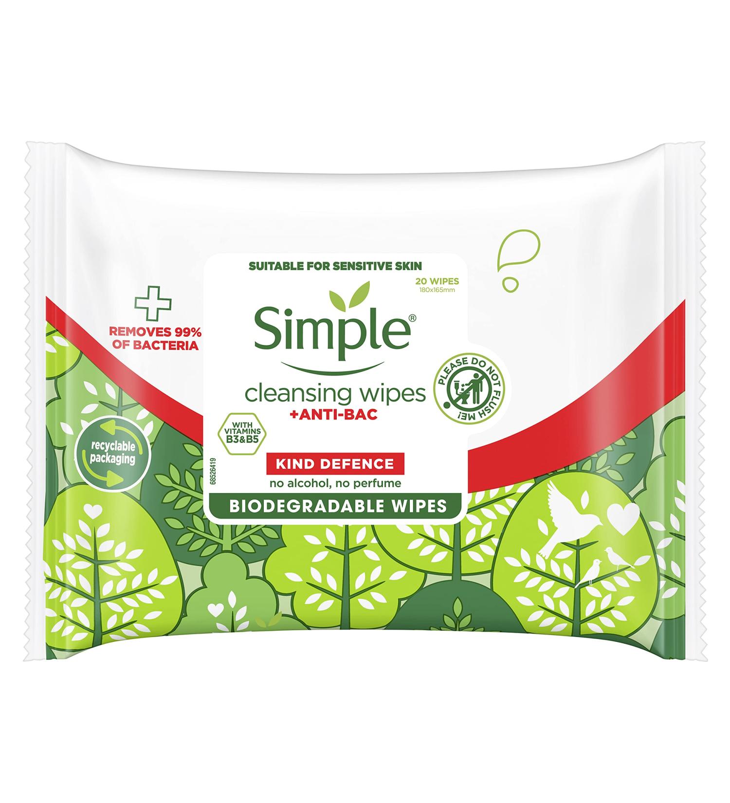 Simple Kind Defence Cleansing Wipes with Anti-Bacterial Protection - Buy Online on GoSupps.com