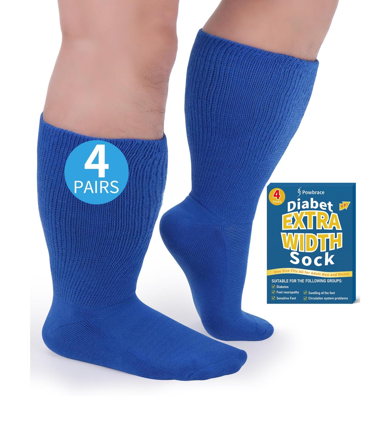 Buy 4 Pairs Wide Diabetic Socks for Swollen Feet - Non-Binding Loose Fit & Comfortable Edema Socks for Men & Women - Perfect for Lymphedema & Hospital Use - Blue One Size - Buy Online on GoSupps.com