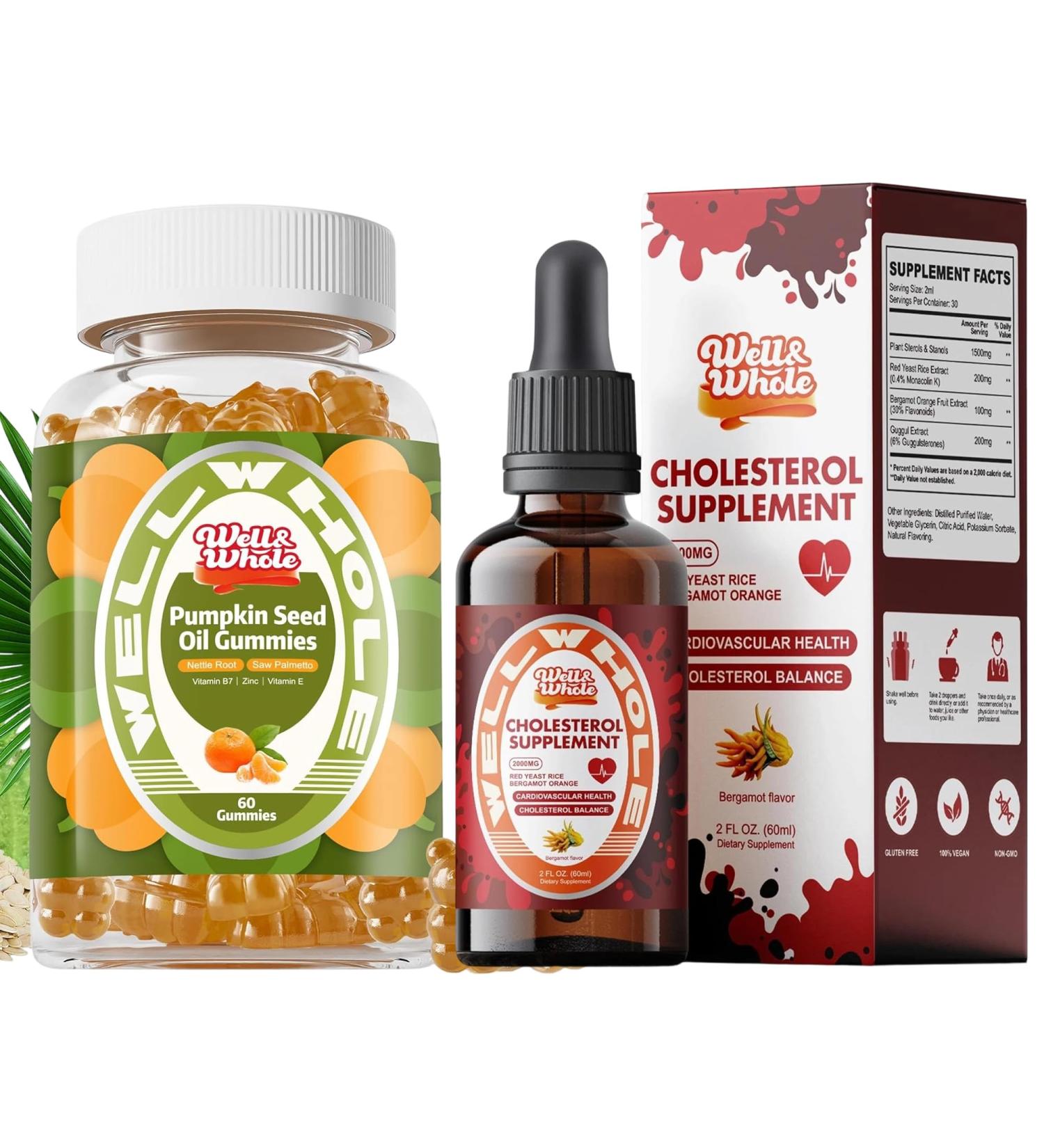 Well&Whole Cholesterol Support Liquid Drops and Pumpkin Seed Oil Gummies - Buy Online on GoSupps.com