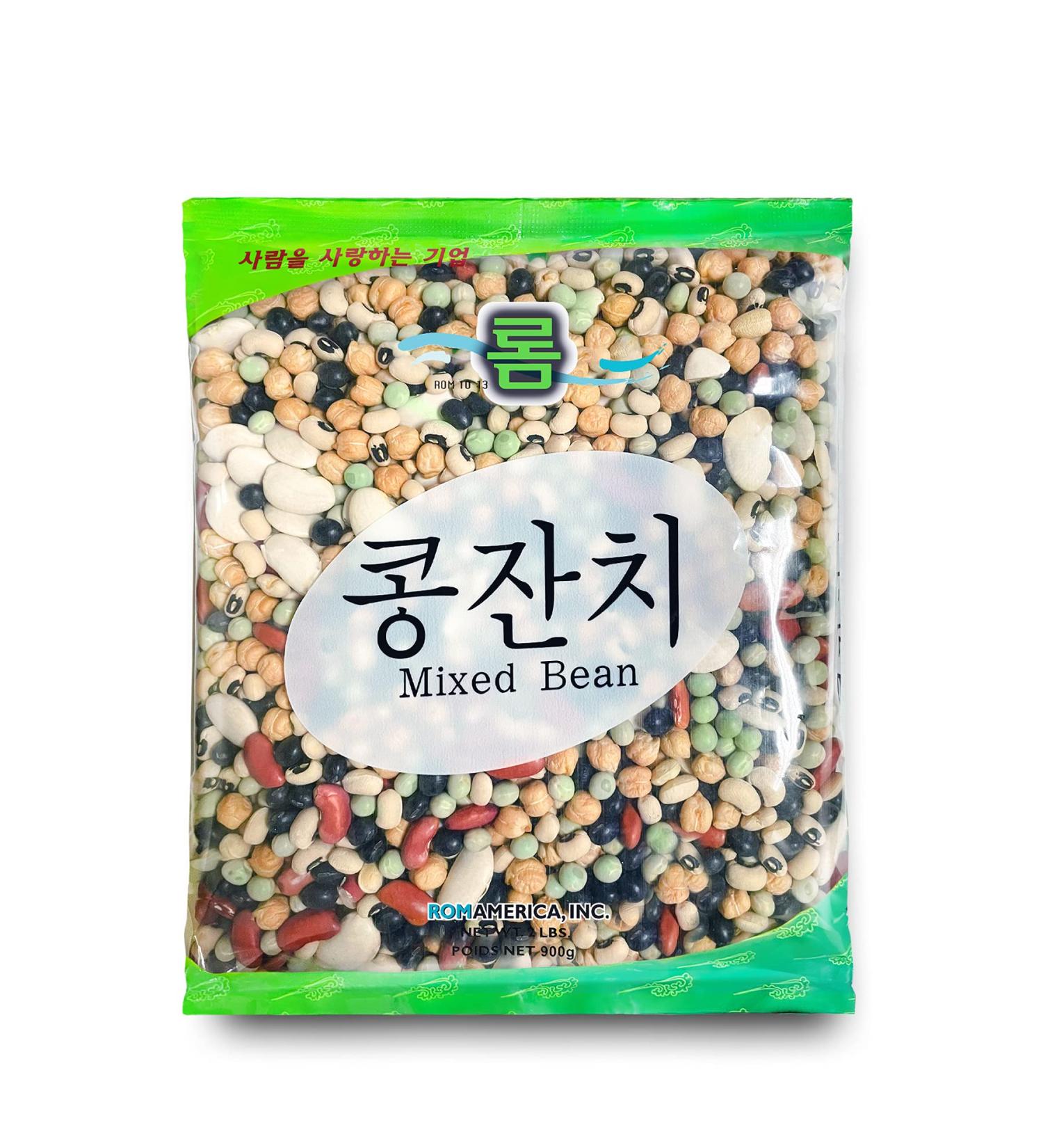 ROM AMERICA 6 Assorted Mixed Beans Premium Variety for Soup, Stews, Chili, Salads - Black Bean, Garbanzo Bean (Chick pea), Black Eyed Pea, Lima Bean, Red Kidney Bean, Green Pea   - 2 Pound (Pack of 1) 2 LB