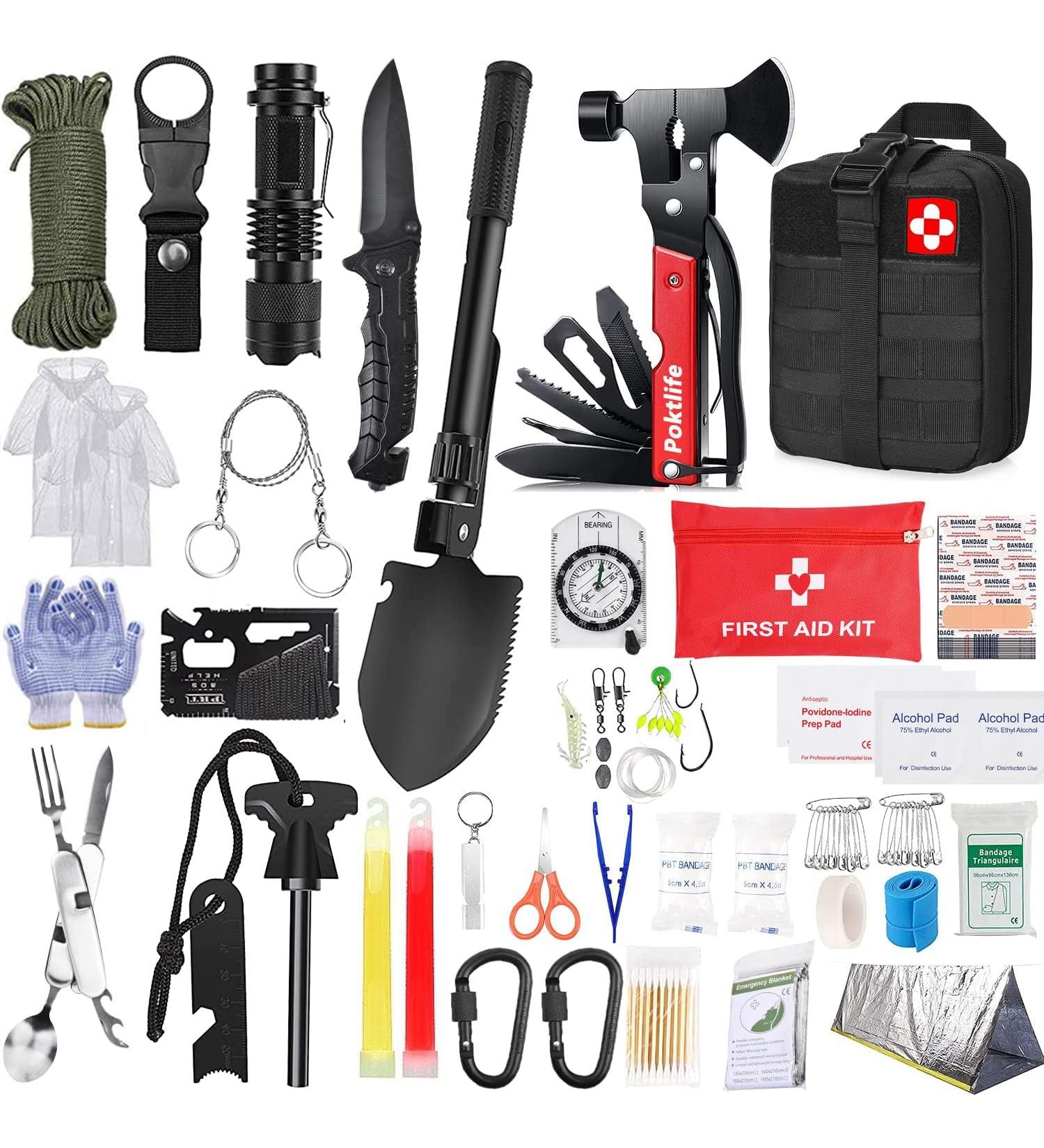 Survival Kit 163 in 1 - High-Quality Emergency Gear with Knife Flashlight & First Aid for Hiking & Camping - Buy Online on GoSupps.com