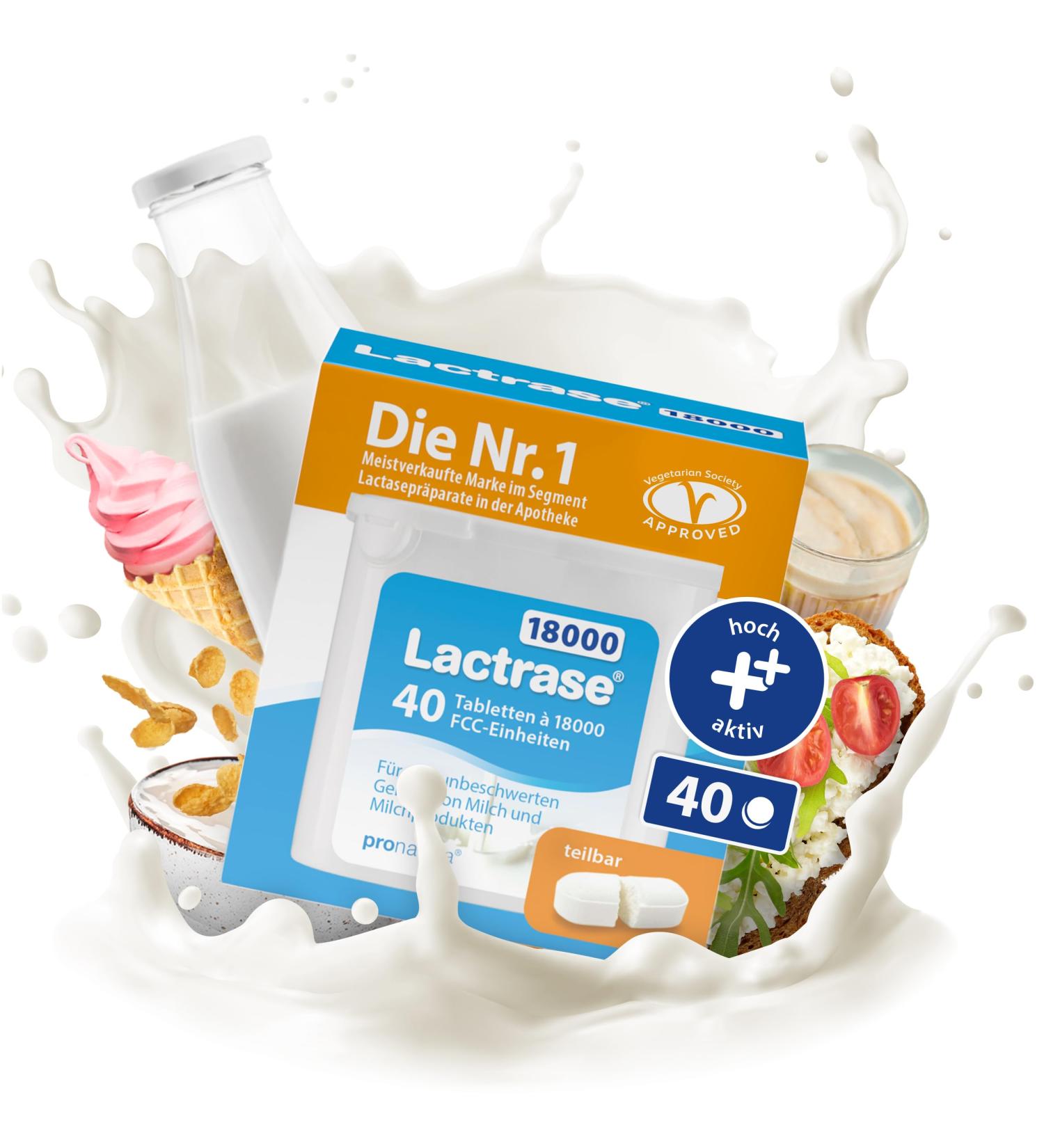 Pro Natura Lactrase 18000-40 Lactase Tablets - Enjoy Milk & Dairy Without Lactose Intolerance - Buy Online on GoSupps.com