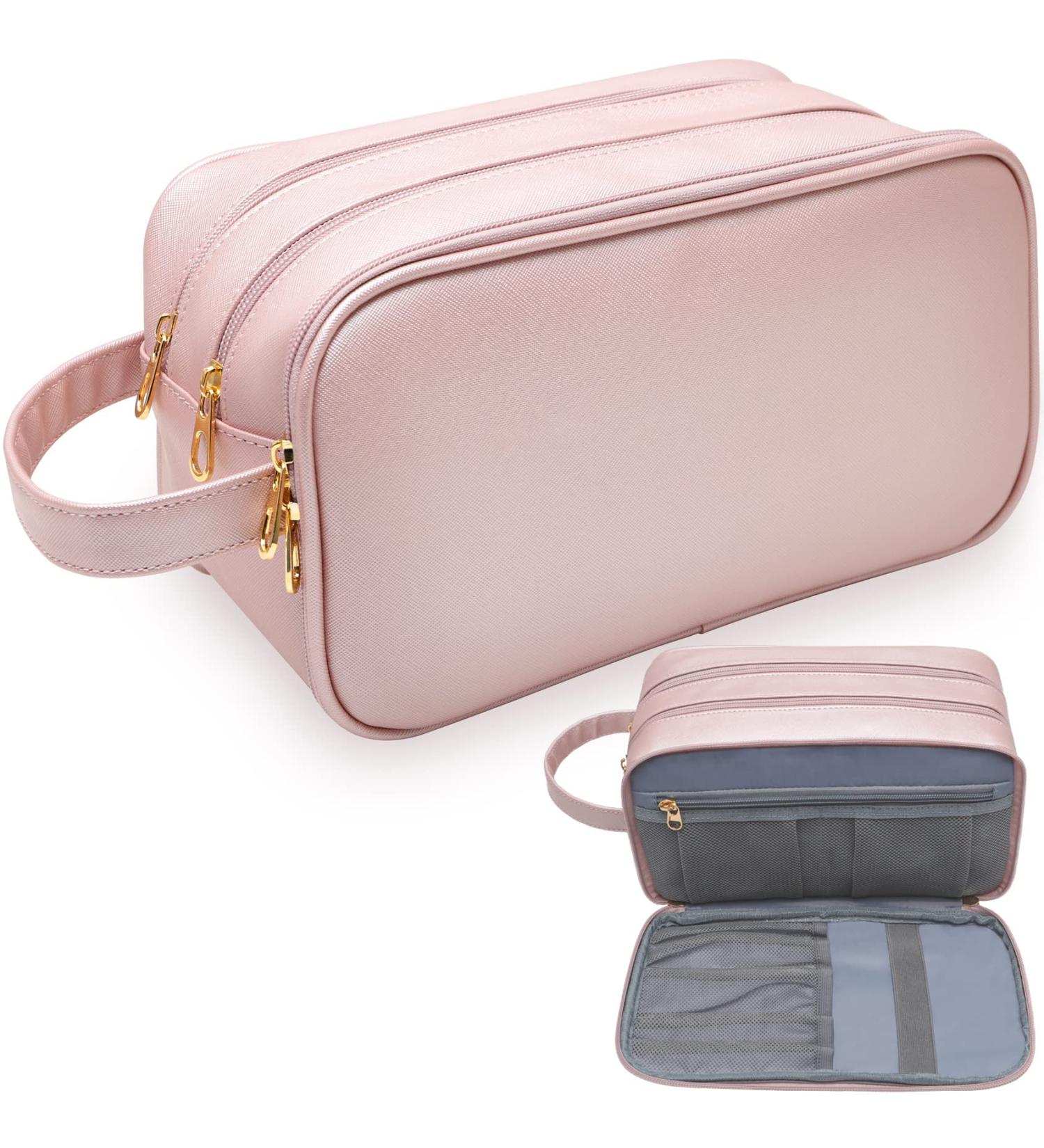 BAIMAY Travel Makeup Bag - Water Resistant Eco Leather Toiletry Bag for Women - Pink, Perfect for Full Size Toiletries - Ideal Easter & Birthday Gift - Buy Online on GoSupps.com