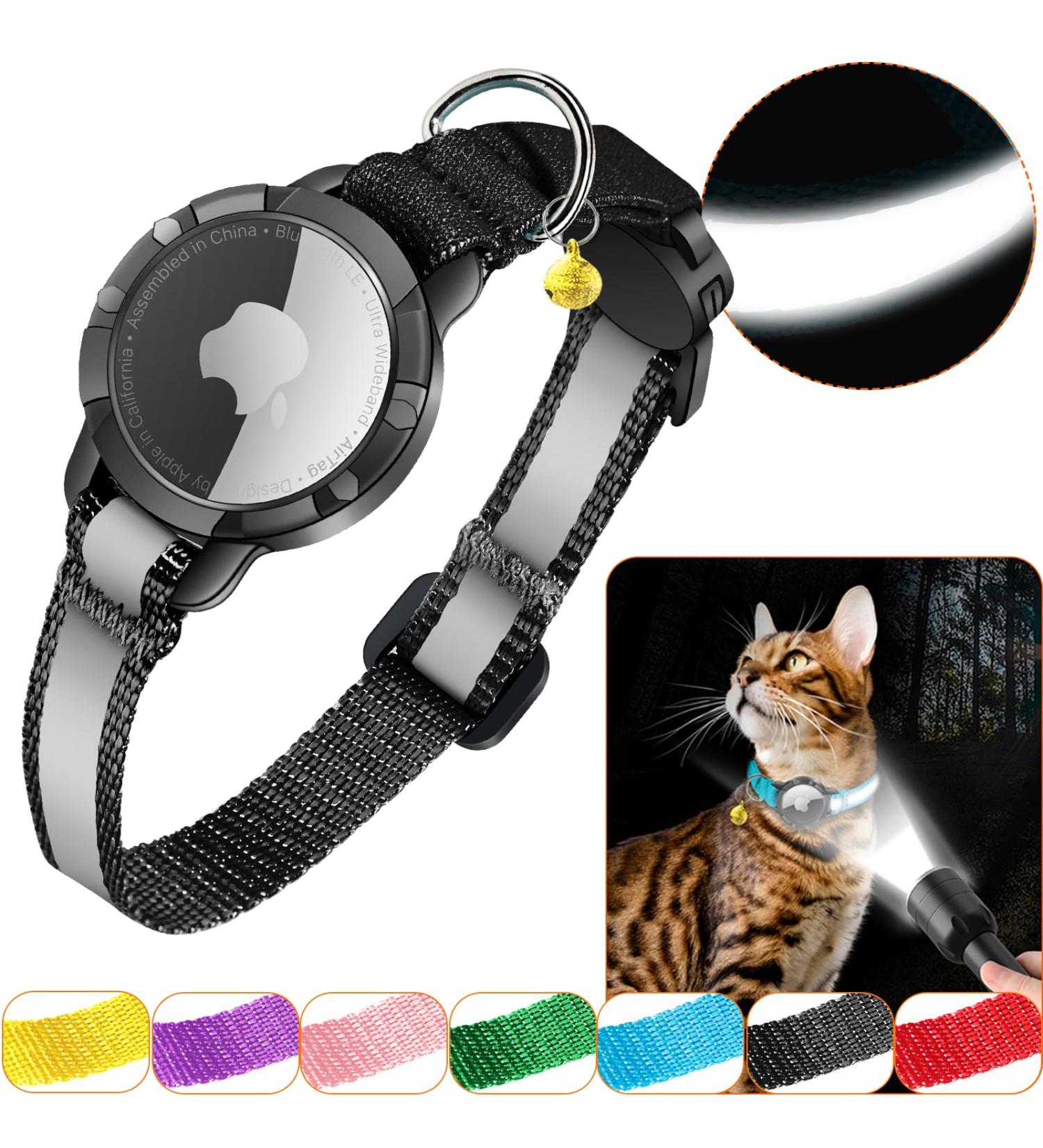 Airtag Cat Neck Band - Waterproof & Reflective Cat Collar with Safety Lock for Kittens & Small Dogs (Black XS 18-23cm) - Buy Online on GoSupps.com