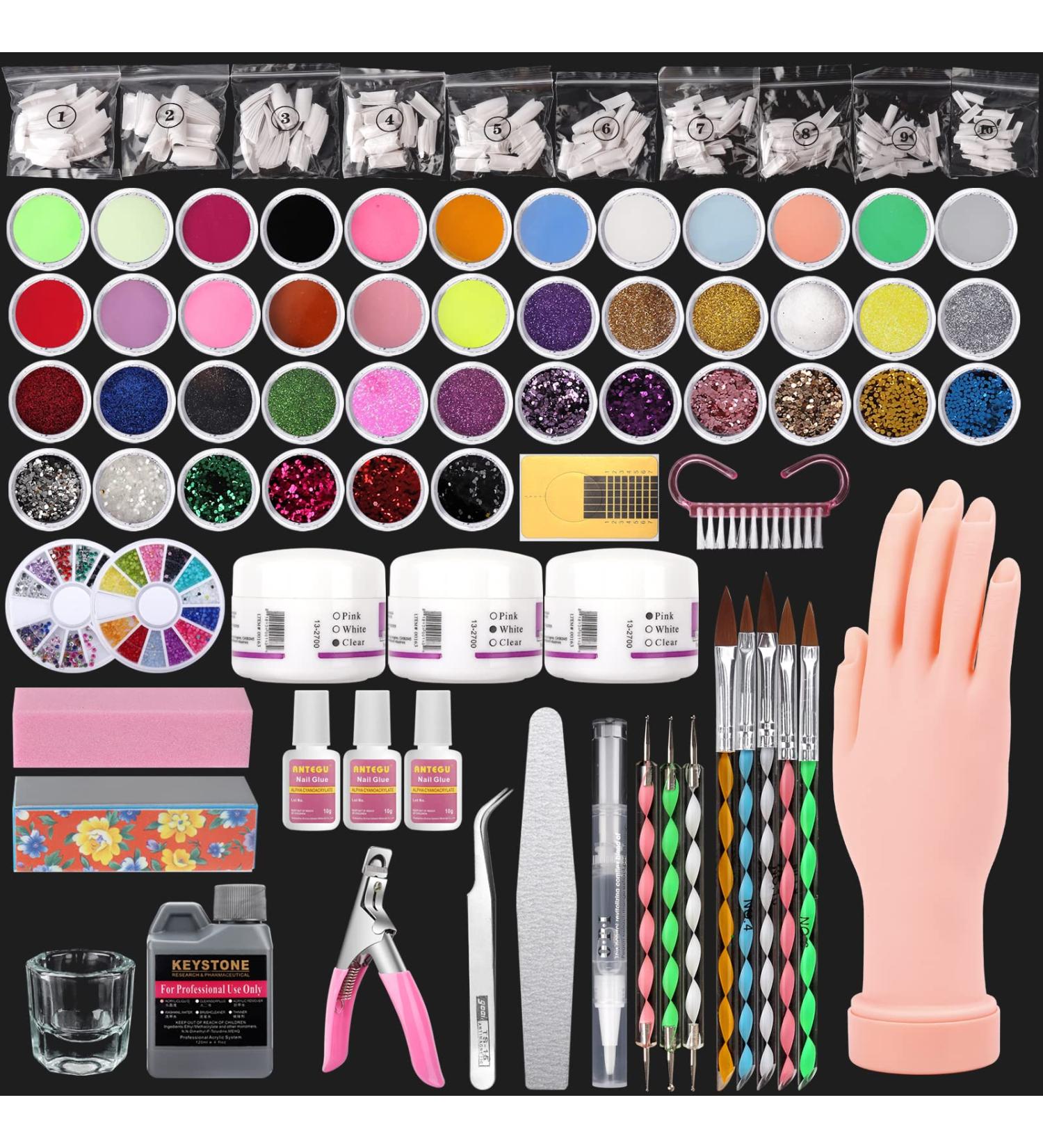 Professional Acrylic Nail Practice Hand Kit with 42 Colors - Mannequin Hand, Nail Powder, Liquid Set for Training - Buy Online on GoSupps.com