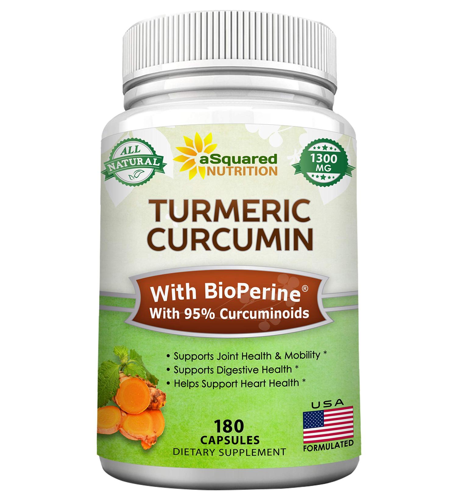 Turmeric Curcumin 1300mg with BioPerine - 180 Capsules | 95% Curcuminoids | Anti-Inflammatory Joint Pain Relief | Natural Tumeric Root Powder Supplements - Buy Online on GoSupps.com