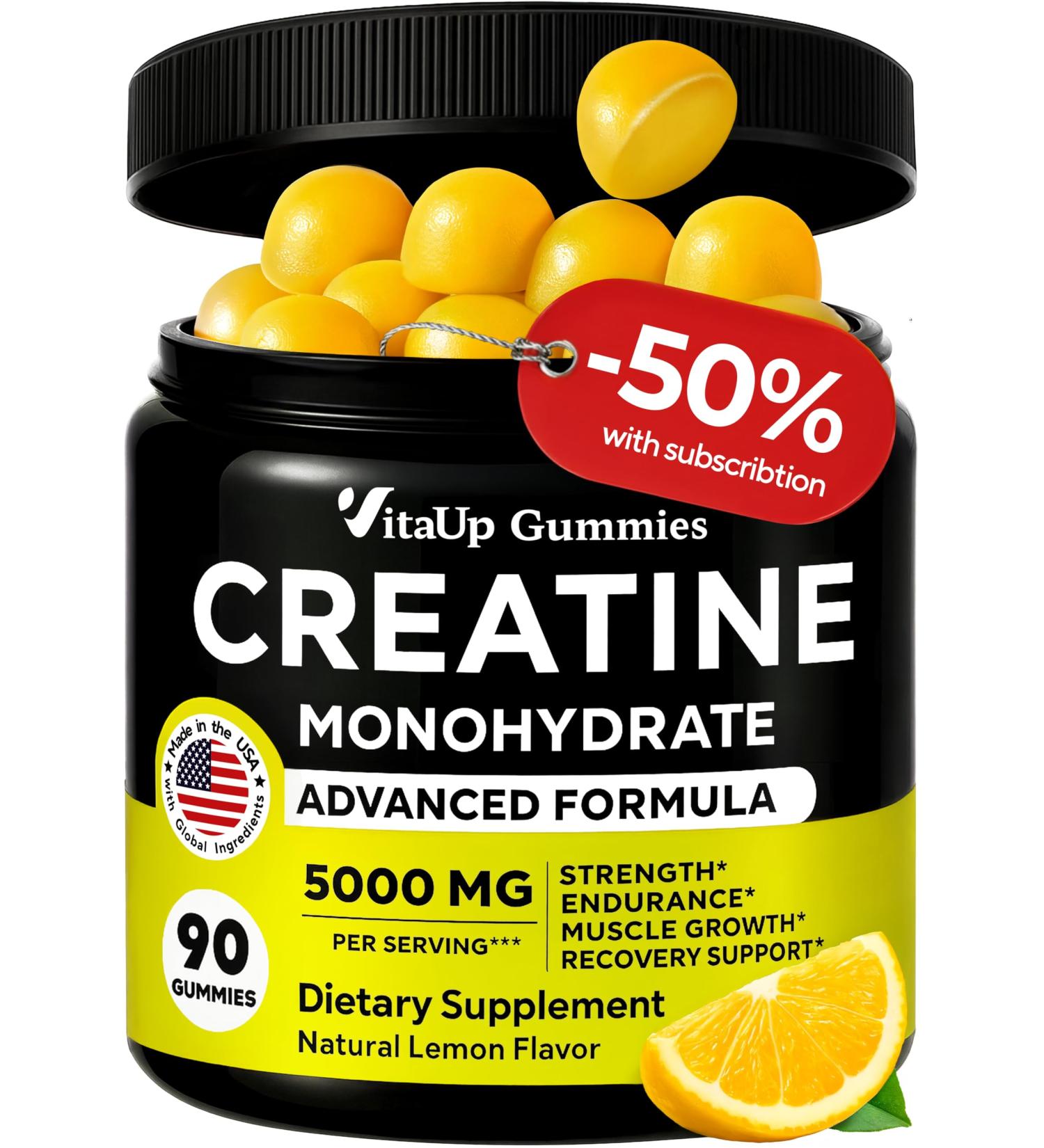 Creatine Monohydrate Gummies for Men & Women - USA Made Monohydrate Creatine for Men 5000mg Per Serving - Supports Energy Levels Training Endurance & Muscle Performance - 90 Gummies 90 Count (Pack of 1) - Buy Online on GoSupps.com