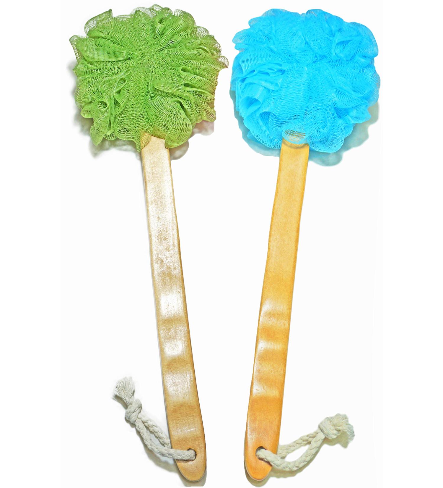 Shower Loofah Body & Back Scrubber - Exfoliating Bath Brush with Long Handle - 2 Pack Blue & Green - Men & Women - Buy Online on GoSupps.com