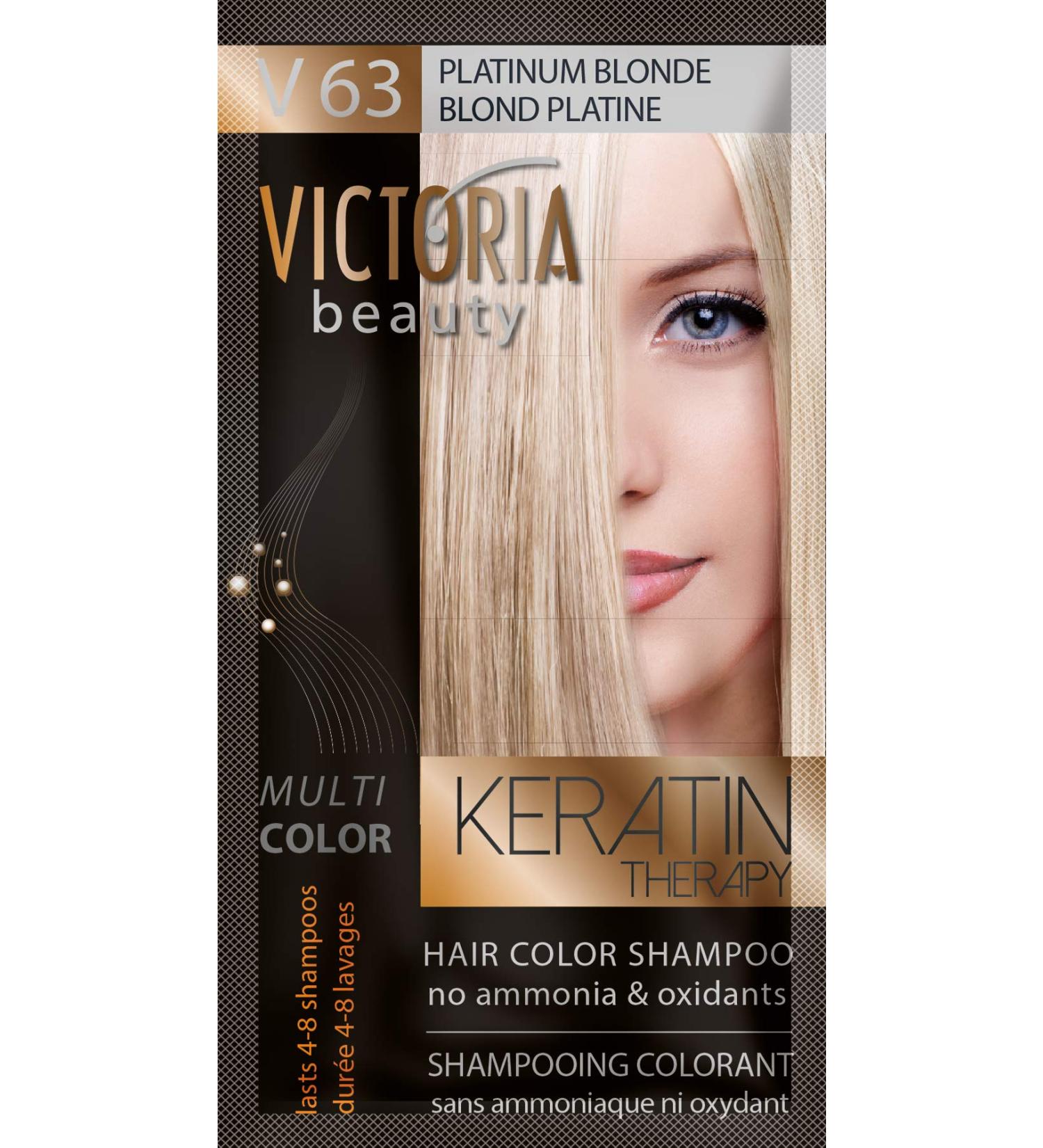 Victoria Beauty Keratin Therapy Hair Colour Shampoo Temporary Hair Dye Lasts 4 8 washes Ammonia and Oxidant-Free Pack of 6x40 ml (Platinum Blonde)
