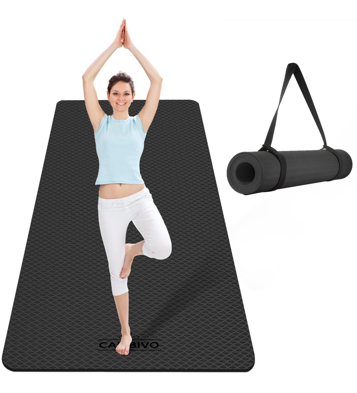 CAMBIVO Extra Wide Yoga Mat 72x32 1/4 - Eco-Friendly SGS Certified Large TPE Mat for Yoga, Pilates, Workout - Dark Black - Buy Online on GoSupps.com